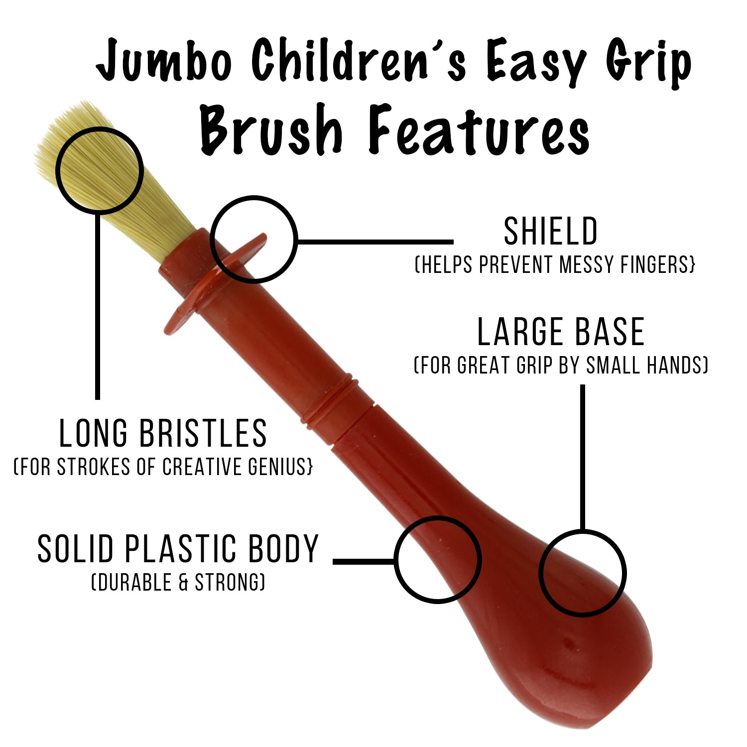 6-Piece Jumbo Tempera Art Brushes - Plastic Handle Round Brushes. Stubby Grip - Classroom Paint Brushes for Crafts. Tempera & Acrylic Painting. Ideal for Beginners & Students - Image 4