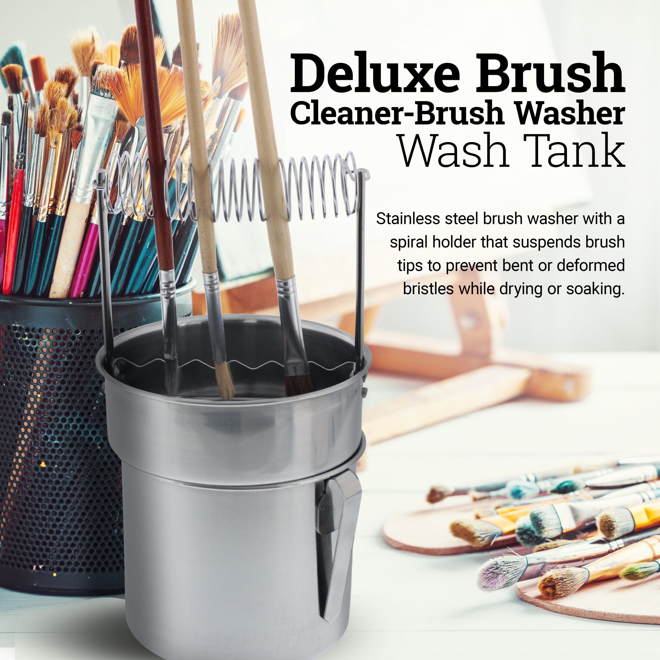 Stainless Steel Paint Brush Washer with Wash Tank. Spiral Holder. and Sediment Grate - Oil Paint Brush Cleaner for Artists - Image 2