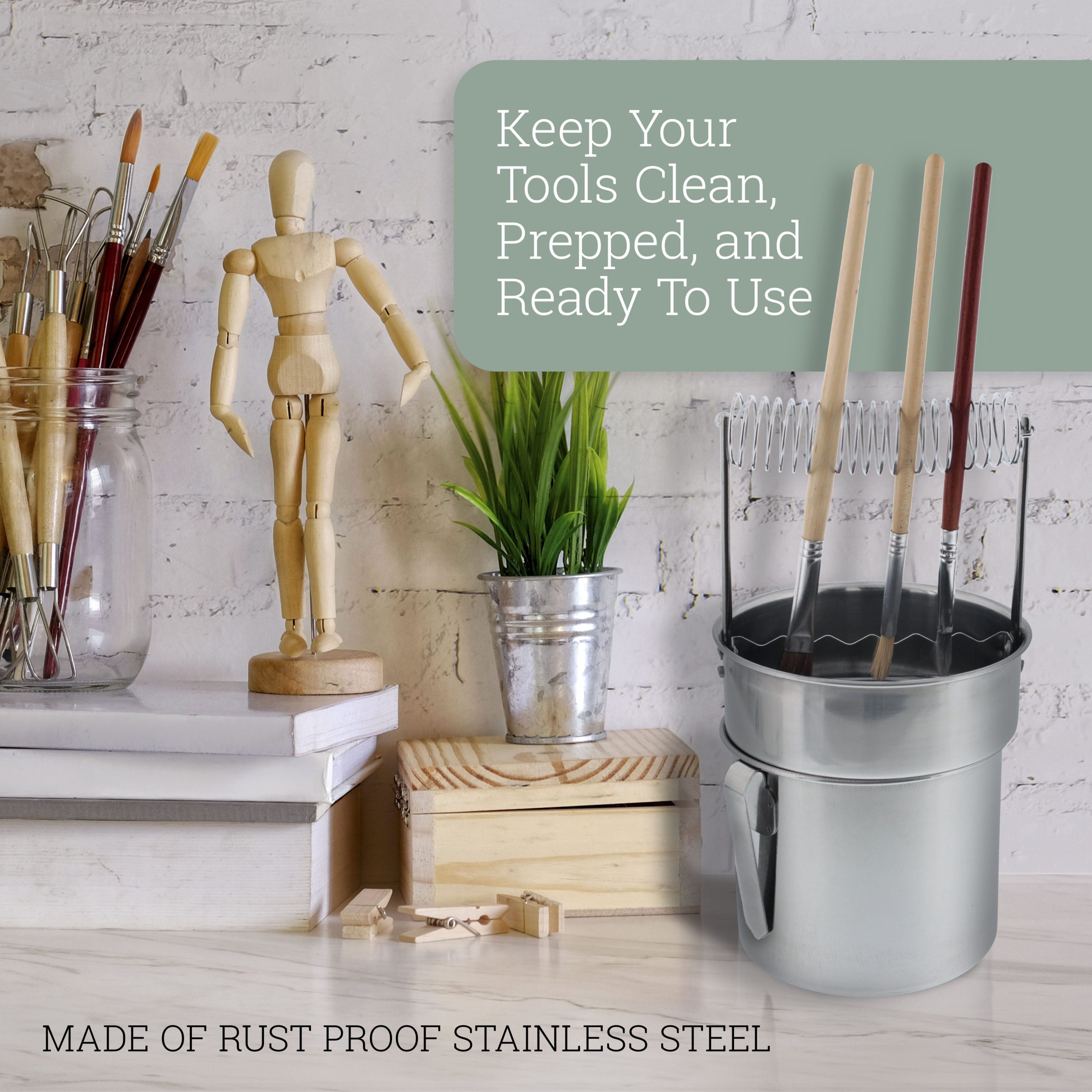 Stainless Steel Paint Brush Washer with Wash Tank. Spiral Holder. and Sediment Grate - Oil Paint Brush Cleaner for Artists - Image 5