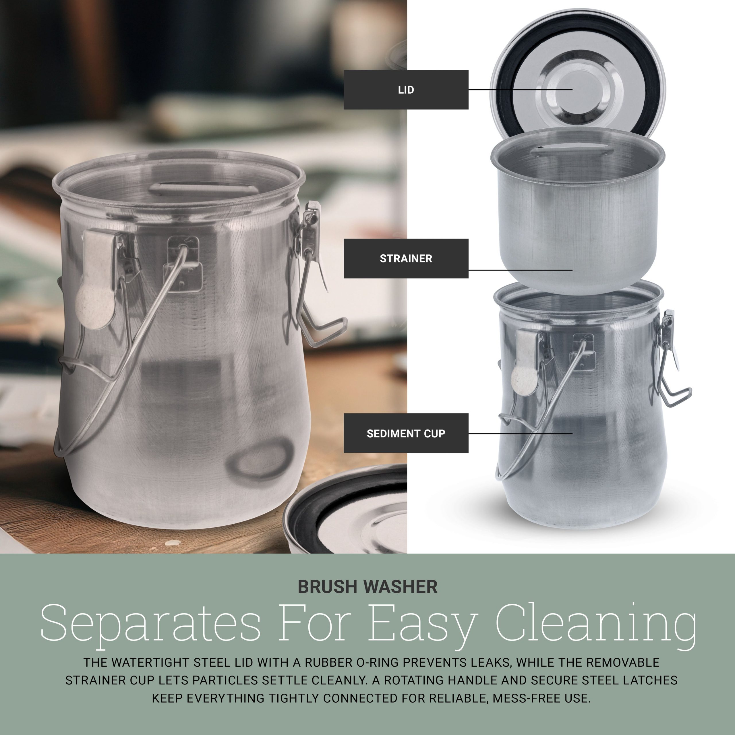 Large Stainless Steel Leak-Proof Deluxe Paint Brush Washer with Wash Tank. Clip-On Lid. and Strainer Cup - Oil Paint Brush Cleaner for Artists - Image 3