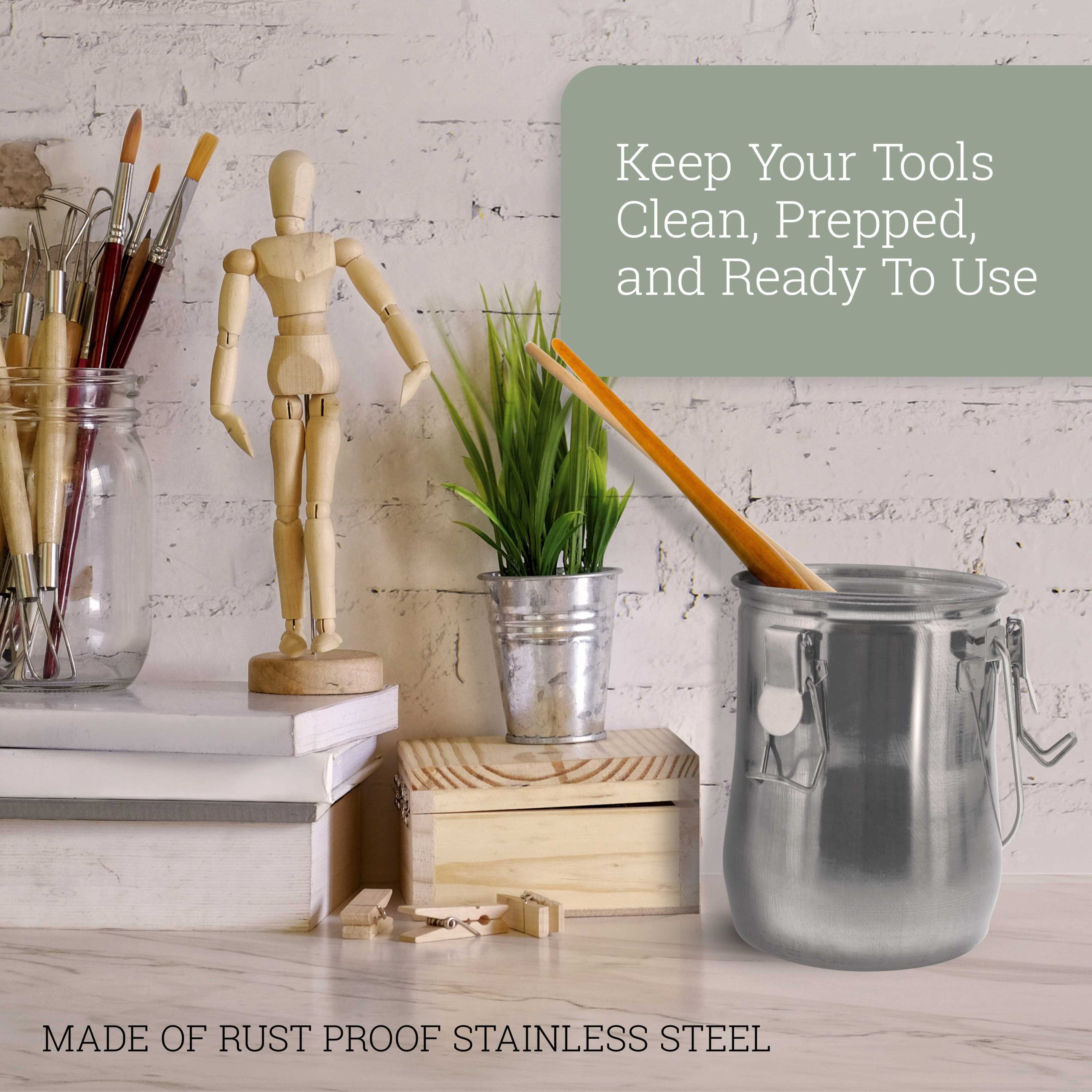 Large Stainless Steel Leak-Proof Deluxe Paint Brush Washer with Wash Tank. Clip-On Lid. and Strainer Cup - Oil Paint Brush Cleaner for Artists - Image 5