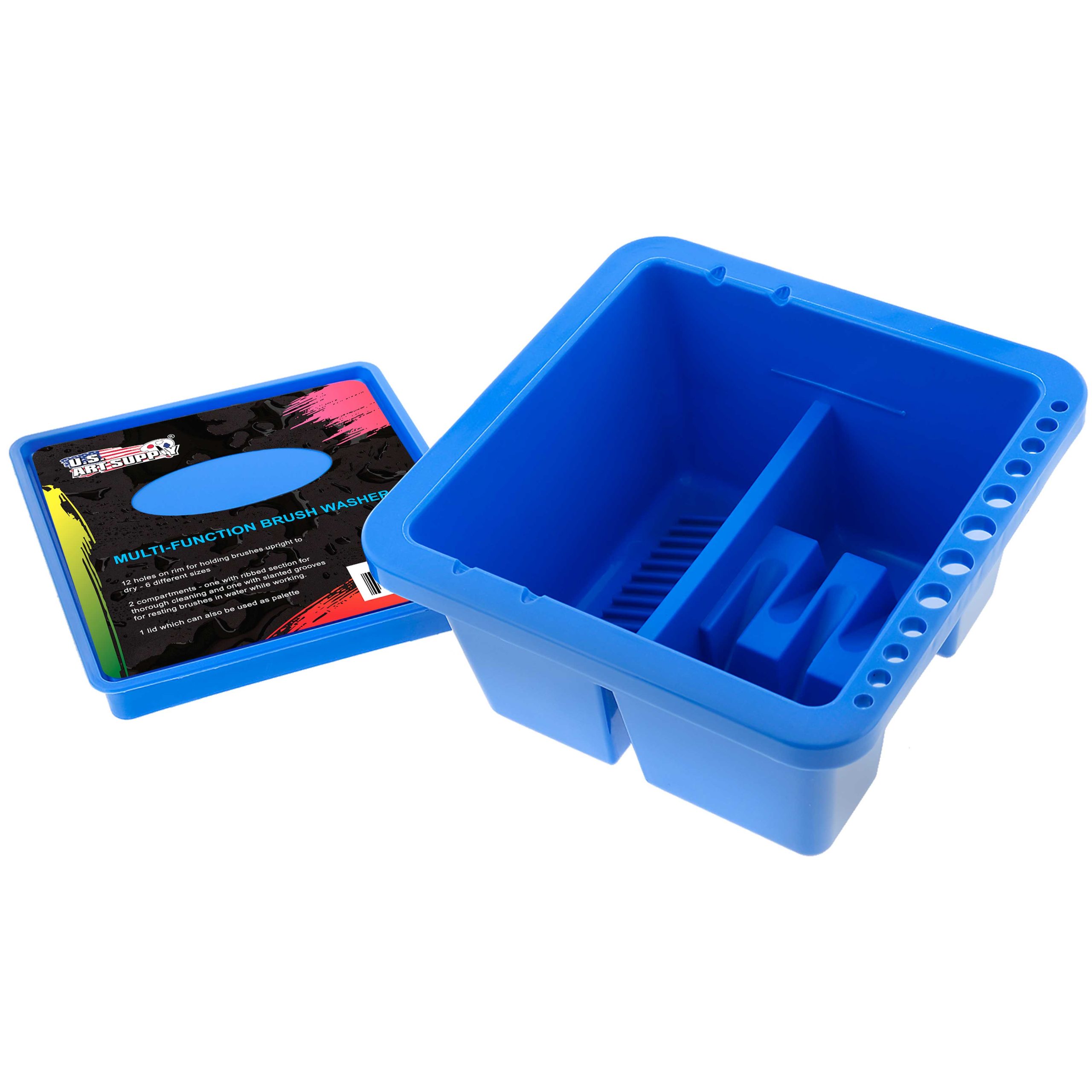12-Hole Plastic Paint Brush Cleaner Washer & Paint Brush Holder with Palette Lid for Acrylic. Watercolor. Oil