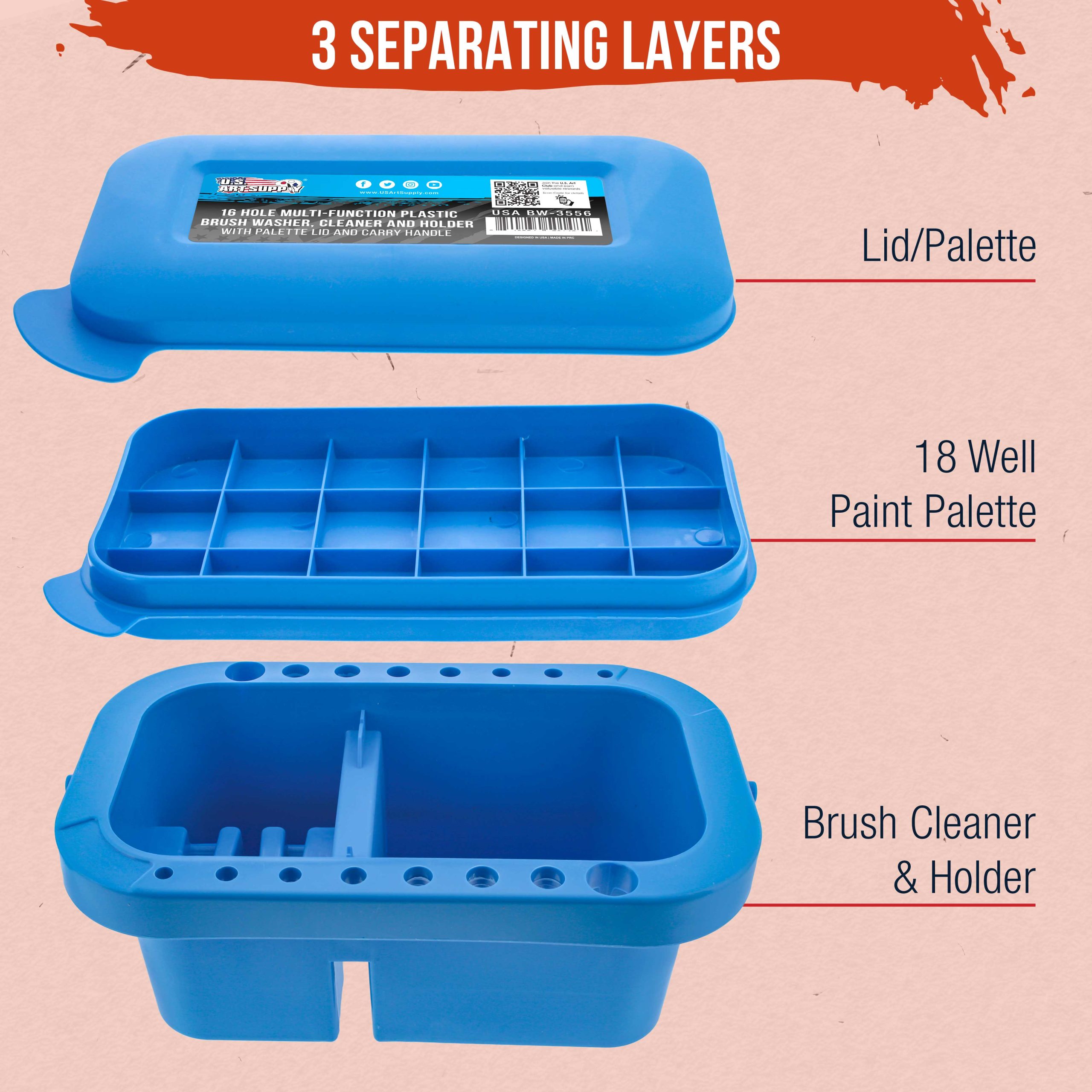 16-Hole Plastic Paint Brush Cleaner Washer & Paint Brush Holder with Palette Lid for Acrylic. Watercolor & Oil Paints - Image 3