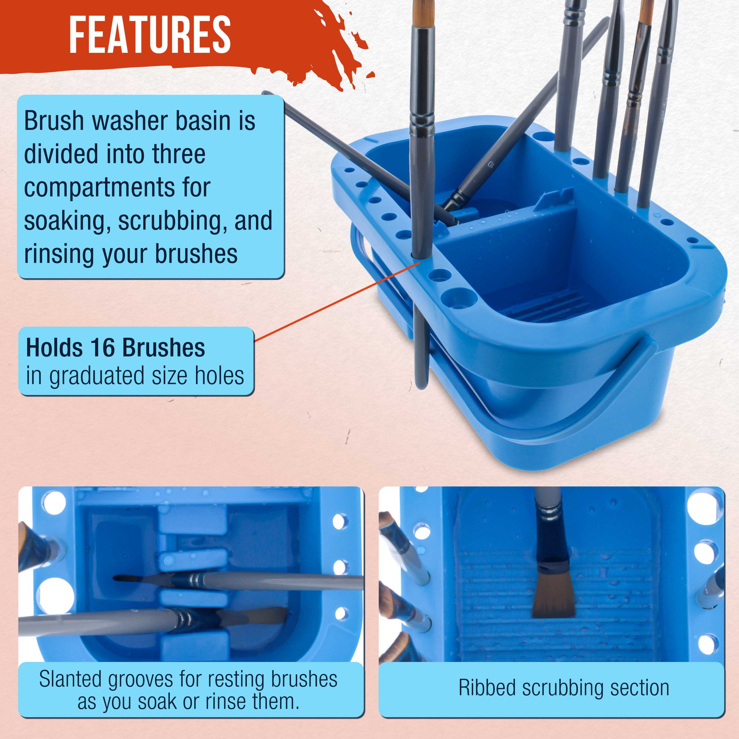 16-Hole Plastic Paint Brush Cleaner Washer & Paint Brush Holder with Palette Lid for Acrylic. Watercolor & Oil Paints - Image 4