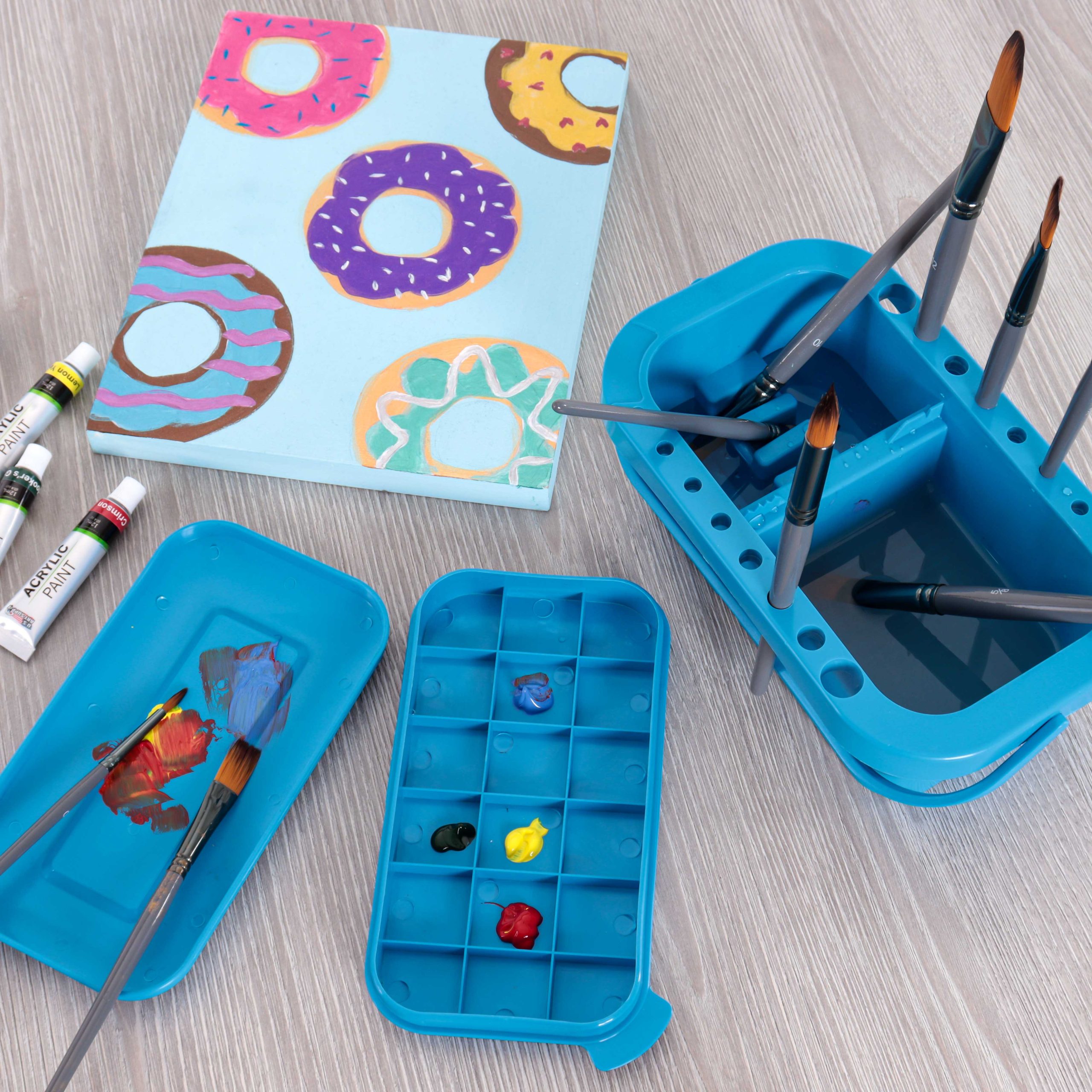 16-Hole Plastic Paint Brush Cleaner Washer & Paint Brush Holder with Palette Lid for Acrylic. Watercolor & Oil Paints - Image 6