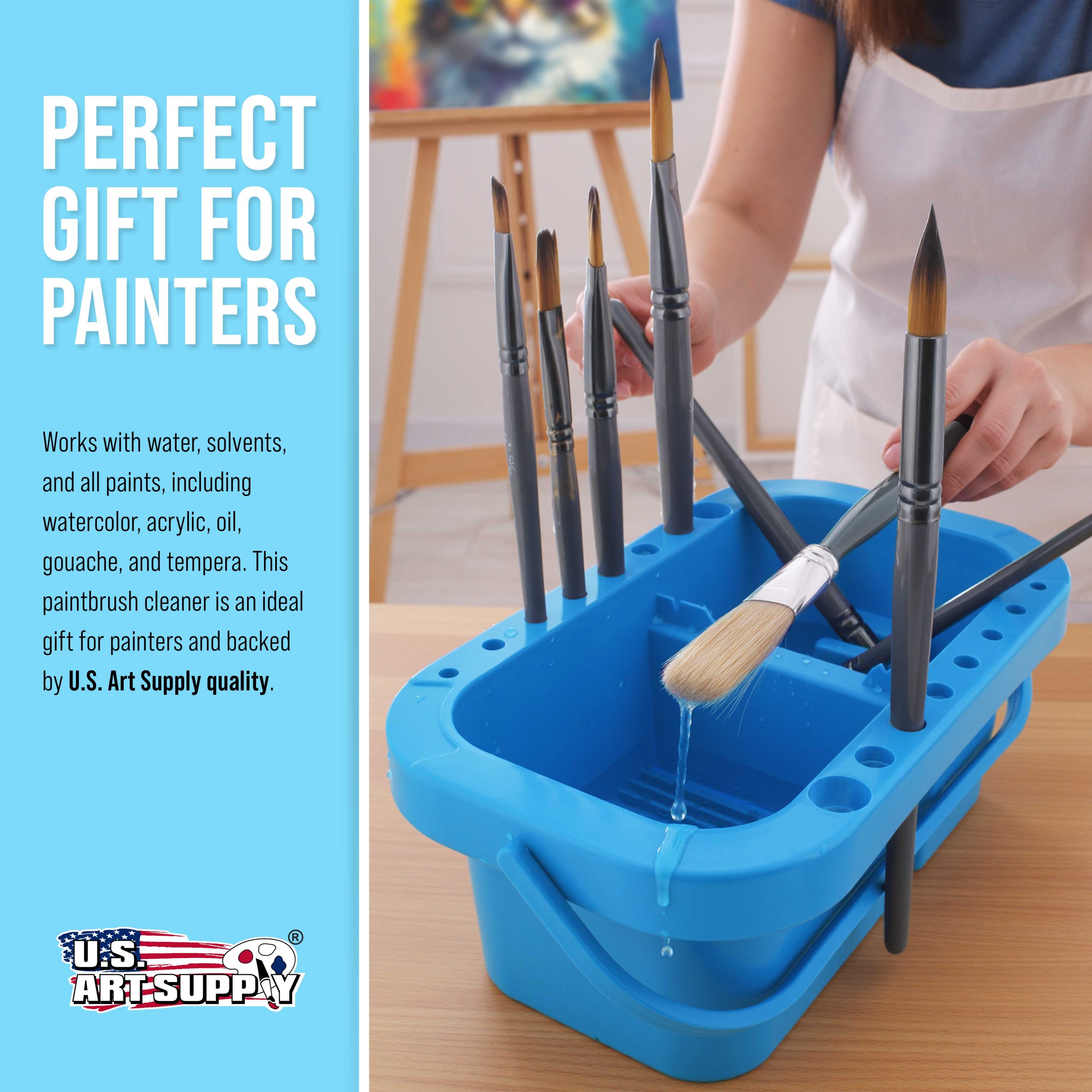 16-Hole Plastic Paint Brush Cleaner Washer & Paint Brush Holder with Palette Lid for Acrylic. Watercolor & Oil Paints - Image 7