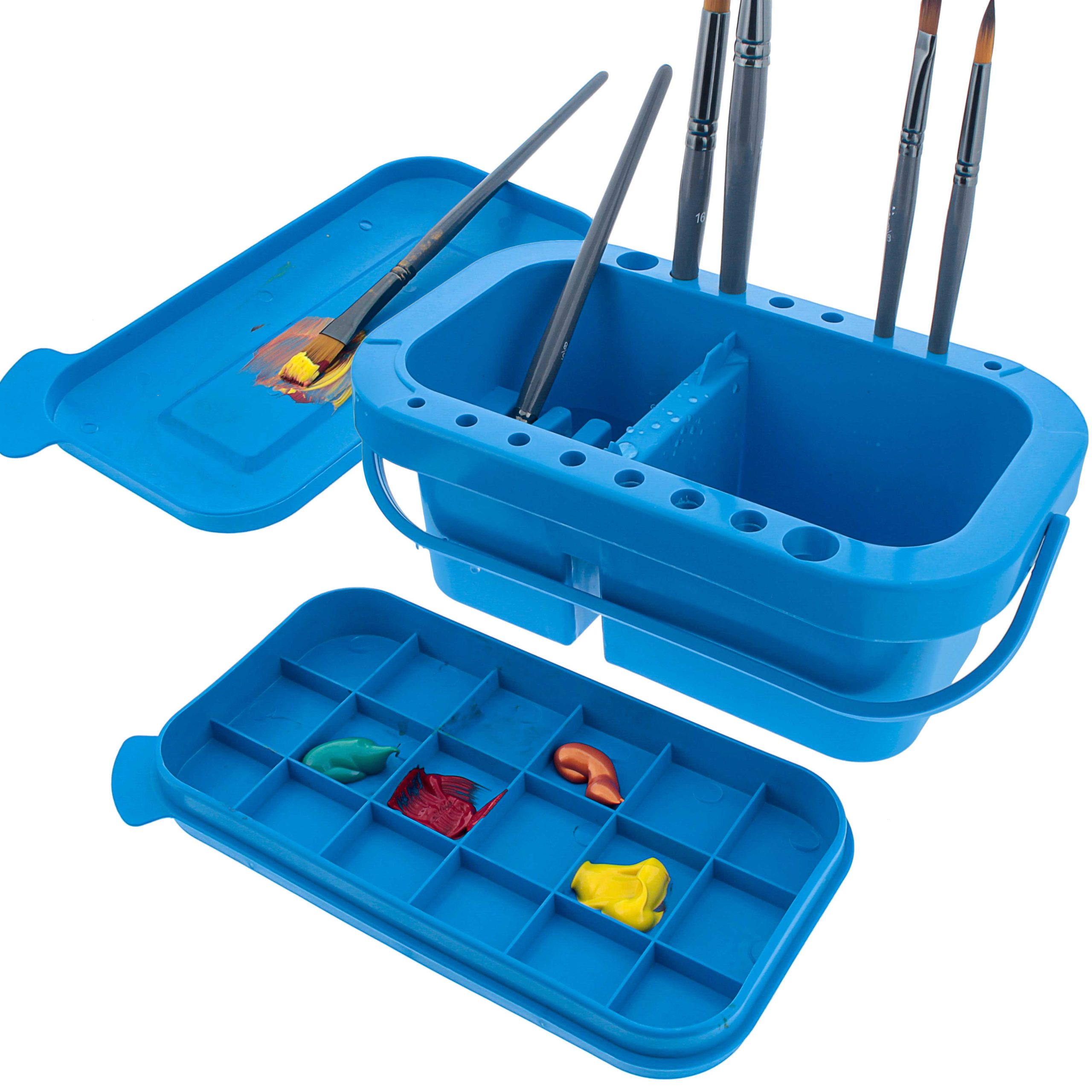 16-Hole Plastic Paint Brush Cleaner Washer & Paint Brush Holder with Palette Lid for Acrylic. Watercolor & Oil Paints