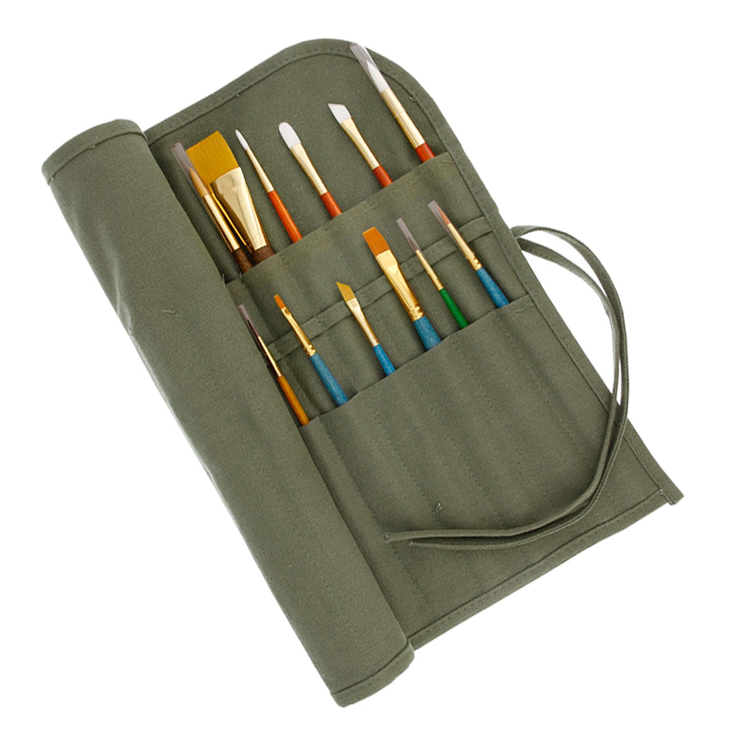 Deluxe Canvas Art Paint Brush Holder & Storage Organizer Roll-Up Case - 24 Slots - Protect Artist Acrylic Oil Watercolor Paintbrushes - Image 3