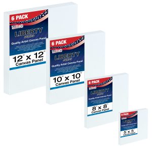 Multi-Pack 6-Ea of 5 x 5. 8 x 8. 10 x 10. 12 x 12 inch. Professional Quality Square Artist Canvas Panel Board Assortment Pack (24 Total Panel Boards)