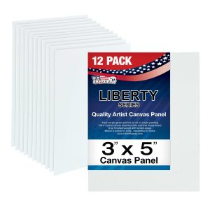 3 X 5 Inch Professional Art Canvas Board Panels 12 Pack - 8 Ounce Heavyweight Cotton Acid Free Canvases for Painting Acrylics and Watercolor (1 Case of 12 Single Canvas Painting Panels)