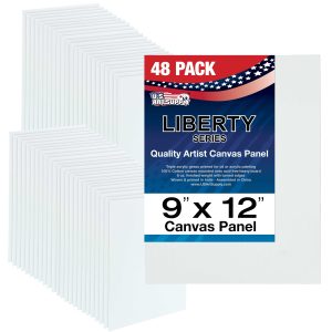 9 X 12 Inch Professional Art Canvas Board Panels 48 Pack - 8 Ounce Heavyweight Cotton Acid Free Canvases for Painting Acrylics and Watercolor (1 Case of 48 Single Canvas Painting Panels)