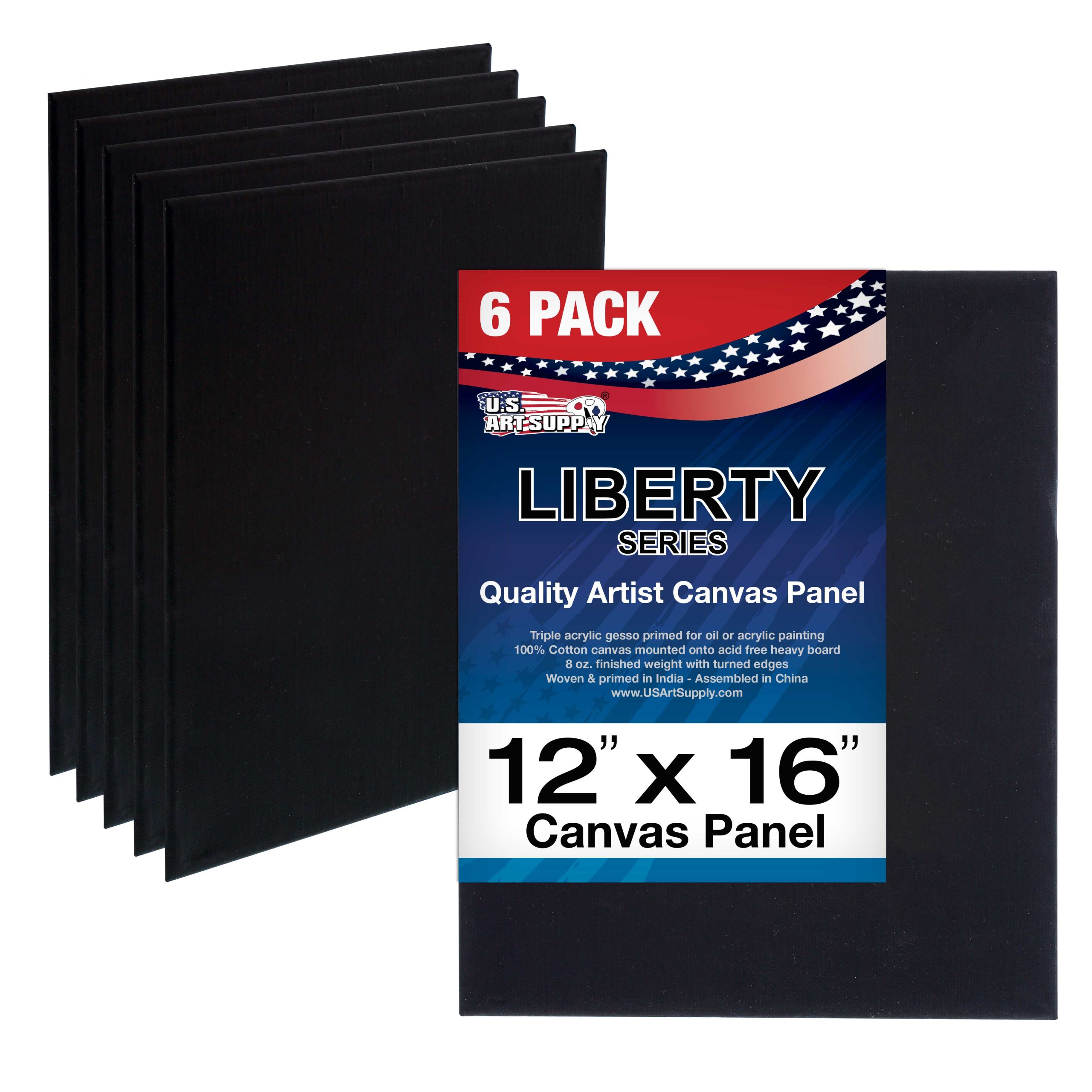 12 X 16 Inch Black Professional Art Canvas Board Panels 6 Pack - 8 Ounce Heavyweight Cotton Acid Free Canvases for Painting Acrylics and Watercolor (1 Case of 6 Single Canvas Painting Panels)