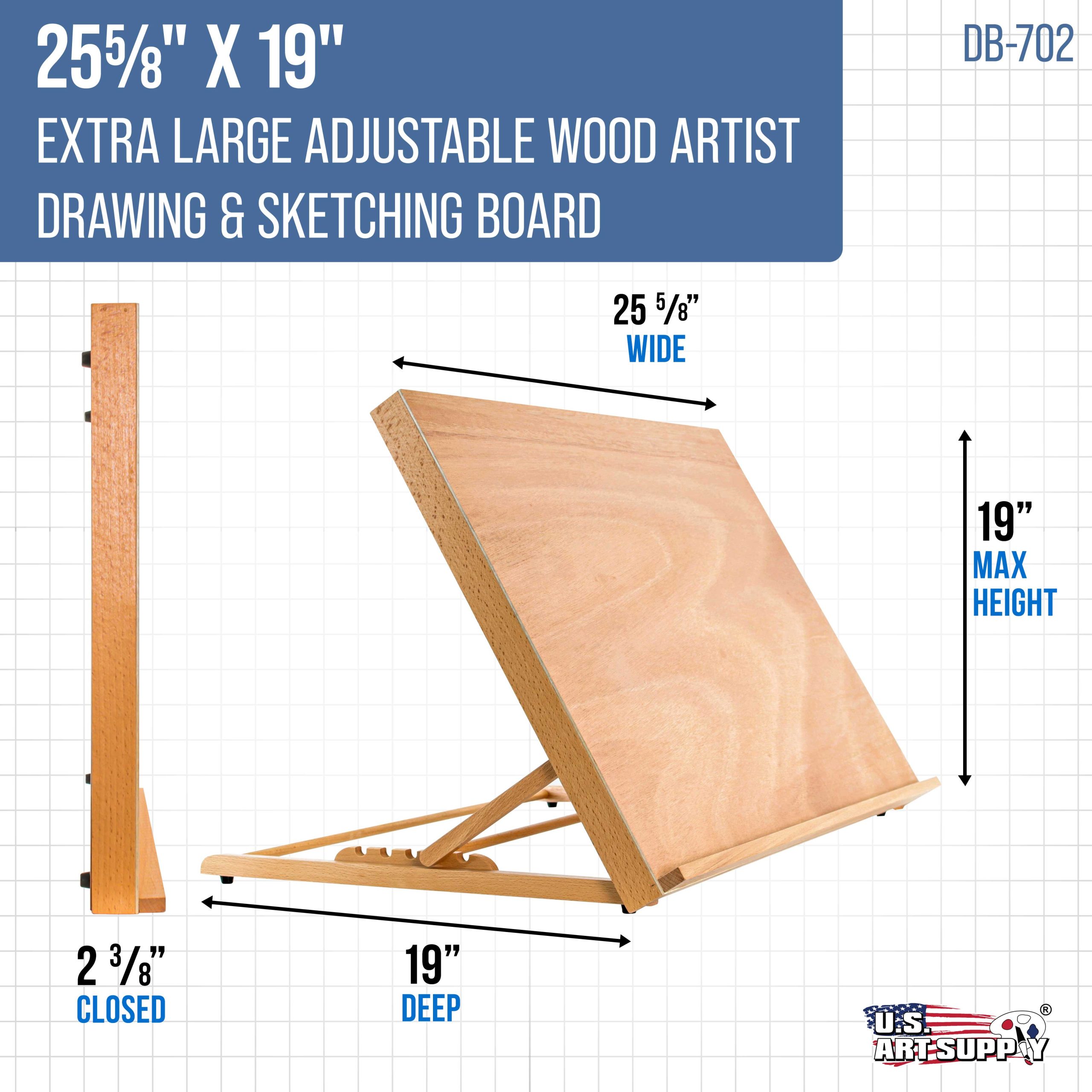 X-Large 25-5/8 x 19 (A2) Wooden Drawing Board. Adjustable Table Top Easel for Painting and Drawing - Drafting Board with Pencil Ledge. Locking Storage Drawer - Image 2