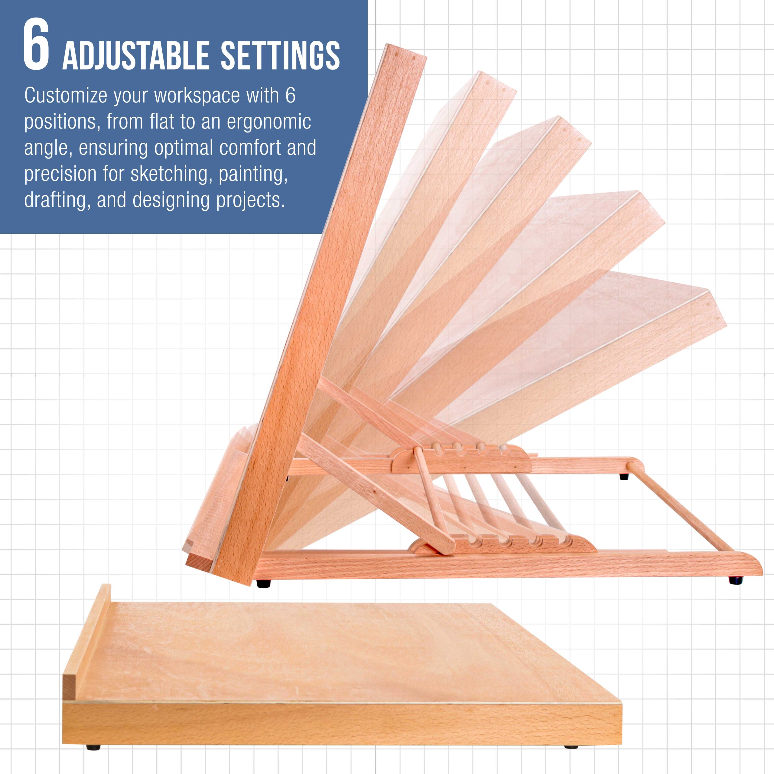 X-Large 25-5/8 x 19 (A2) Wooden Drawing Board. Adjustable Table Top Easel for Painting and Drawing - Drafting Board with Pencil Ledge. Locking Storage Drawer - Image 3