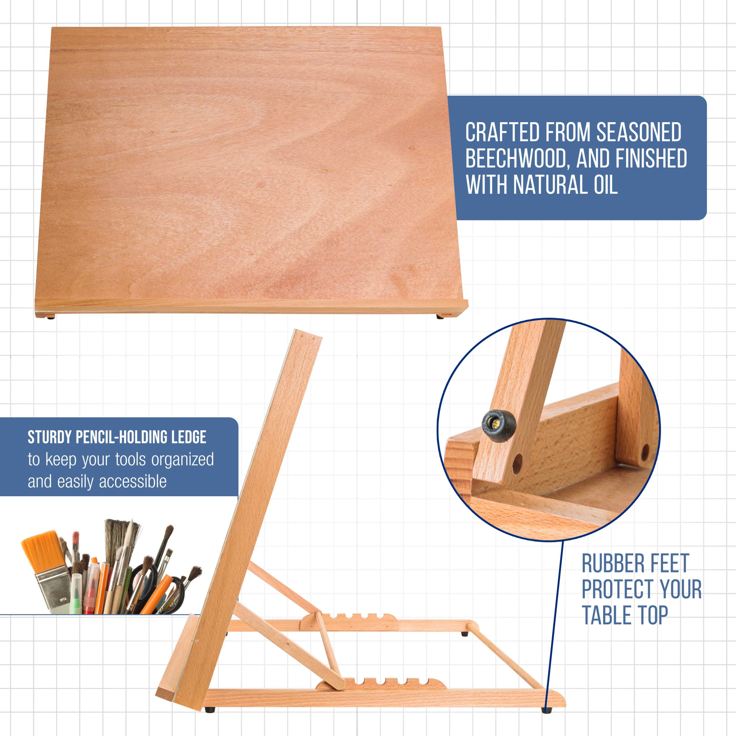 X-Large 25-5/8 x 19 (A2) Wooden Drawing Board. Adjustable Table Top Easel for Painting and Drawing - Drafting Board with Pencil Ledge. Locking Storage Drawer - Image 4