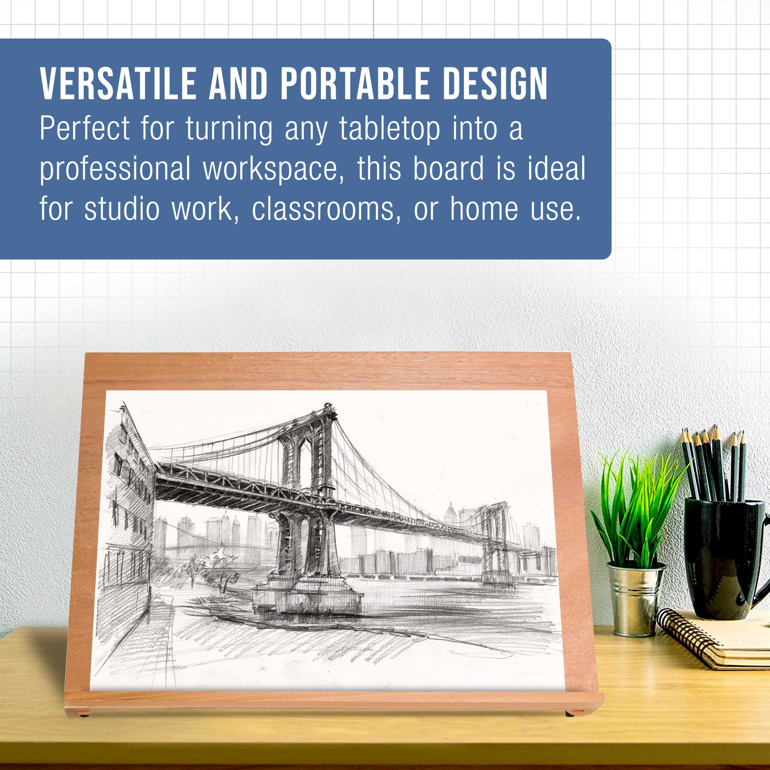 X-Large 25-5/8 x 19 (A2) Wooden Drawing Board. Adjustable Table Top Easel for Painting and Drawing - Drafting Board with Pencil Ledge. Locking Storage Drawer - Image 5