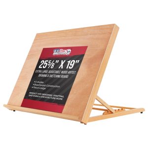 X-Large 25-5/8 x 19 (A2) Wooden Drawing Board. Adjustable Table Top Easel for Painting and Drawing - Drafting Board with Pencil Ledge. Locking Storage Drawer