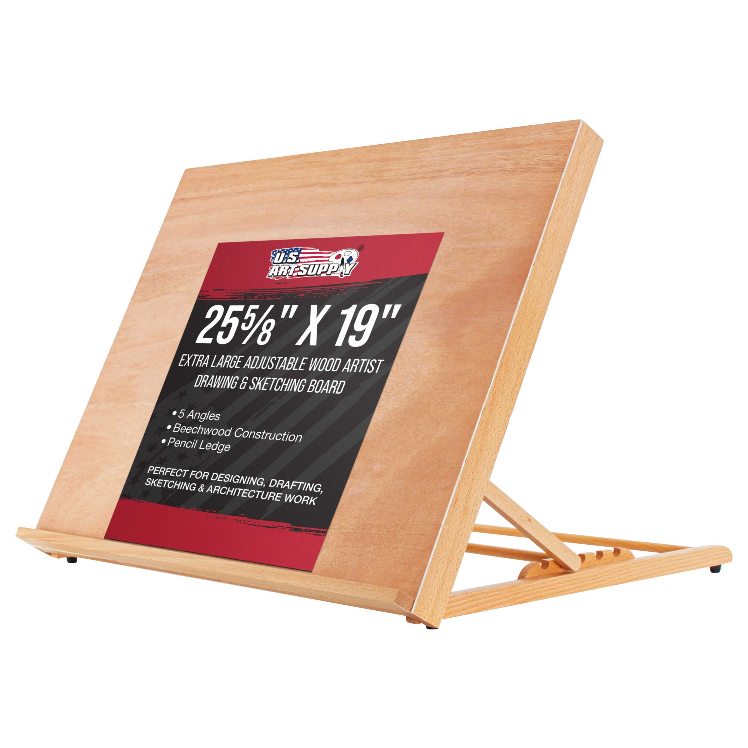 X-Large 25-5/8 x 19 (A2) Wooden Drawing Board. Adjustable Table Top Easel for Painting and Drawing - Drafting Board with Pencil Ledge. Locking Storage Drawer