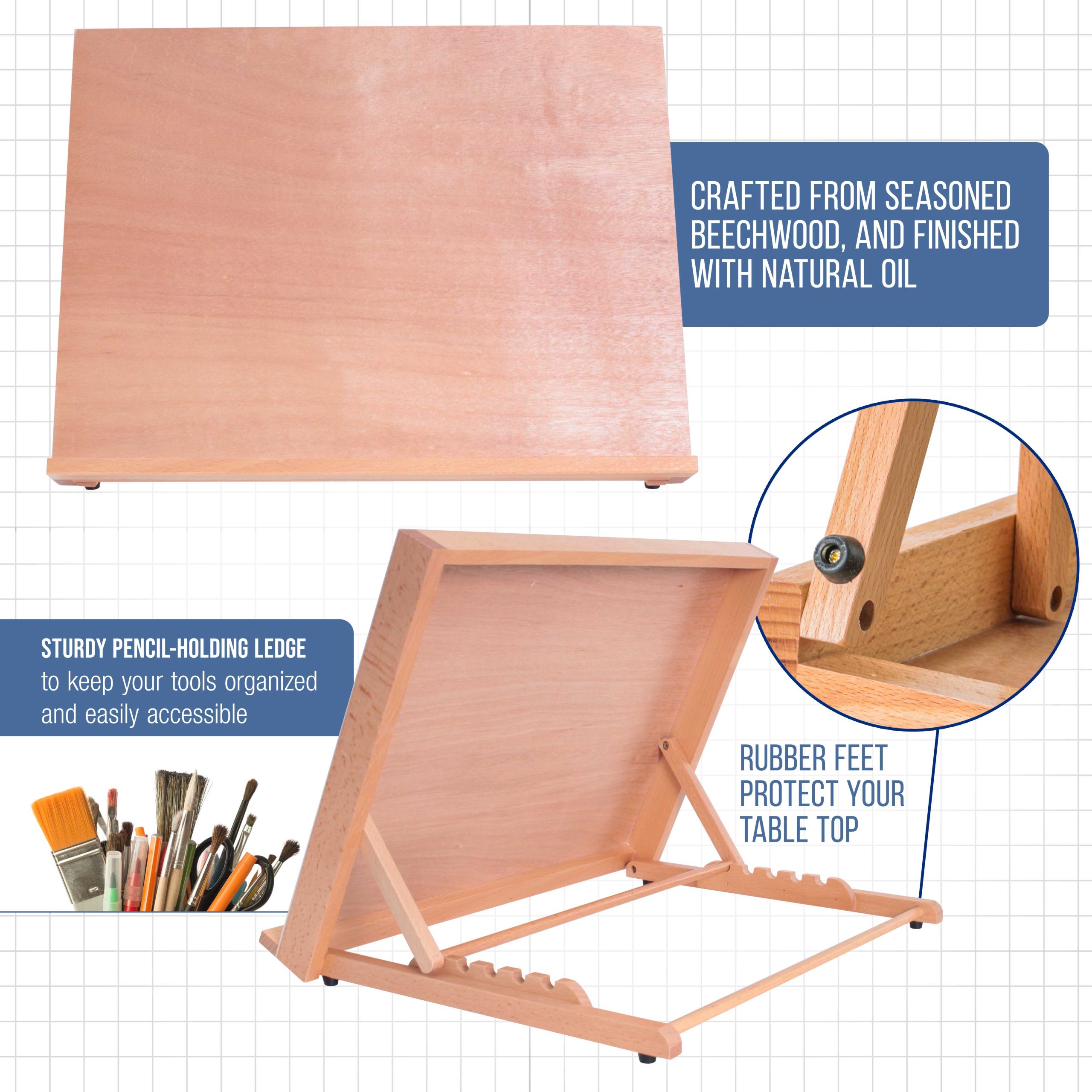 Large 18-1/2 x 14-1/8 (A3) Wooden Drawing Board. Adjustable Table Top Easel for Painting and Drawing - Drafting Board with Pencil Ledge - Image 4