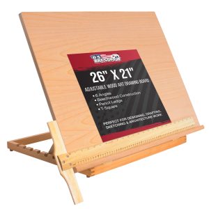 X-Large 26 x 21 Wooden Drawing Board. Adjustable Table Top Easel for Painting and Drawing - Drafting Board with T-Square. Pencil Ledge