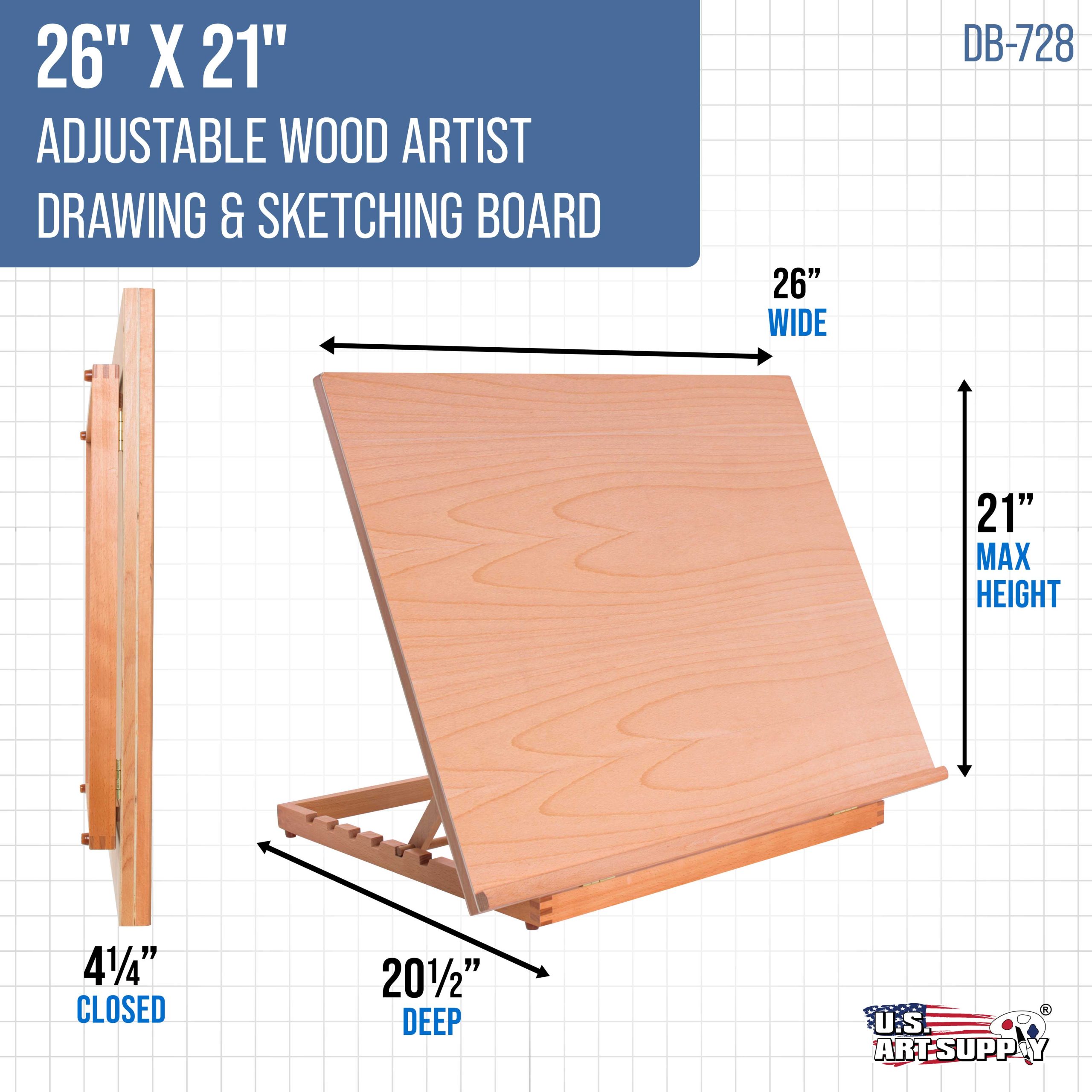 X-Large 26 x 21 Wooden Drawing Board. Adjustable Table Top Easel for Painting and Drawing - Drafting Board with T-Square. Pencil Ledge - Image 2