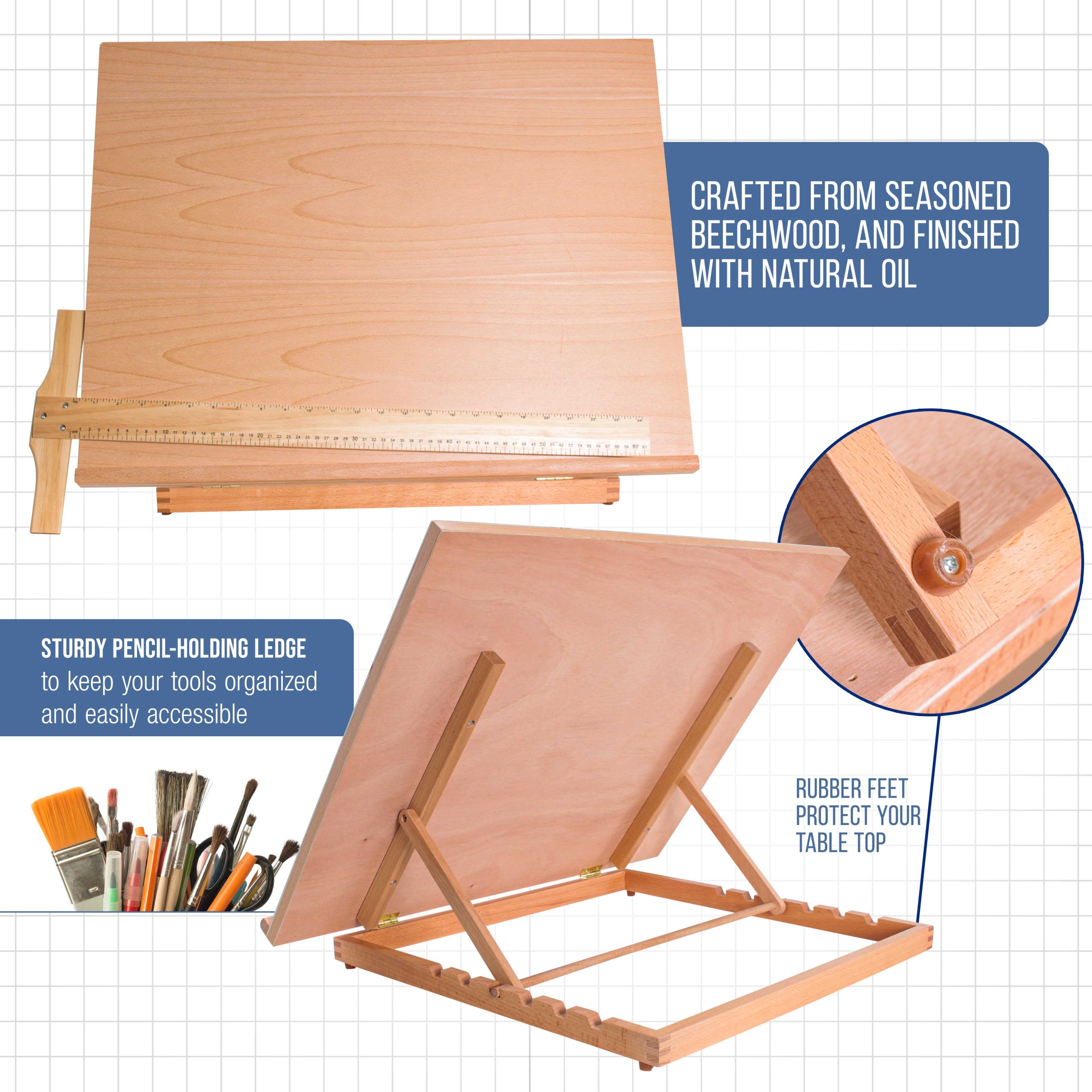 X-Large 26 x 21 Wooden Drawing Board. Adjustable Table Top Easel for Painting and Drawing - Drafting Board with T-Square. Pencil Ledge - Image 4