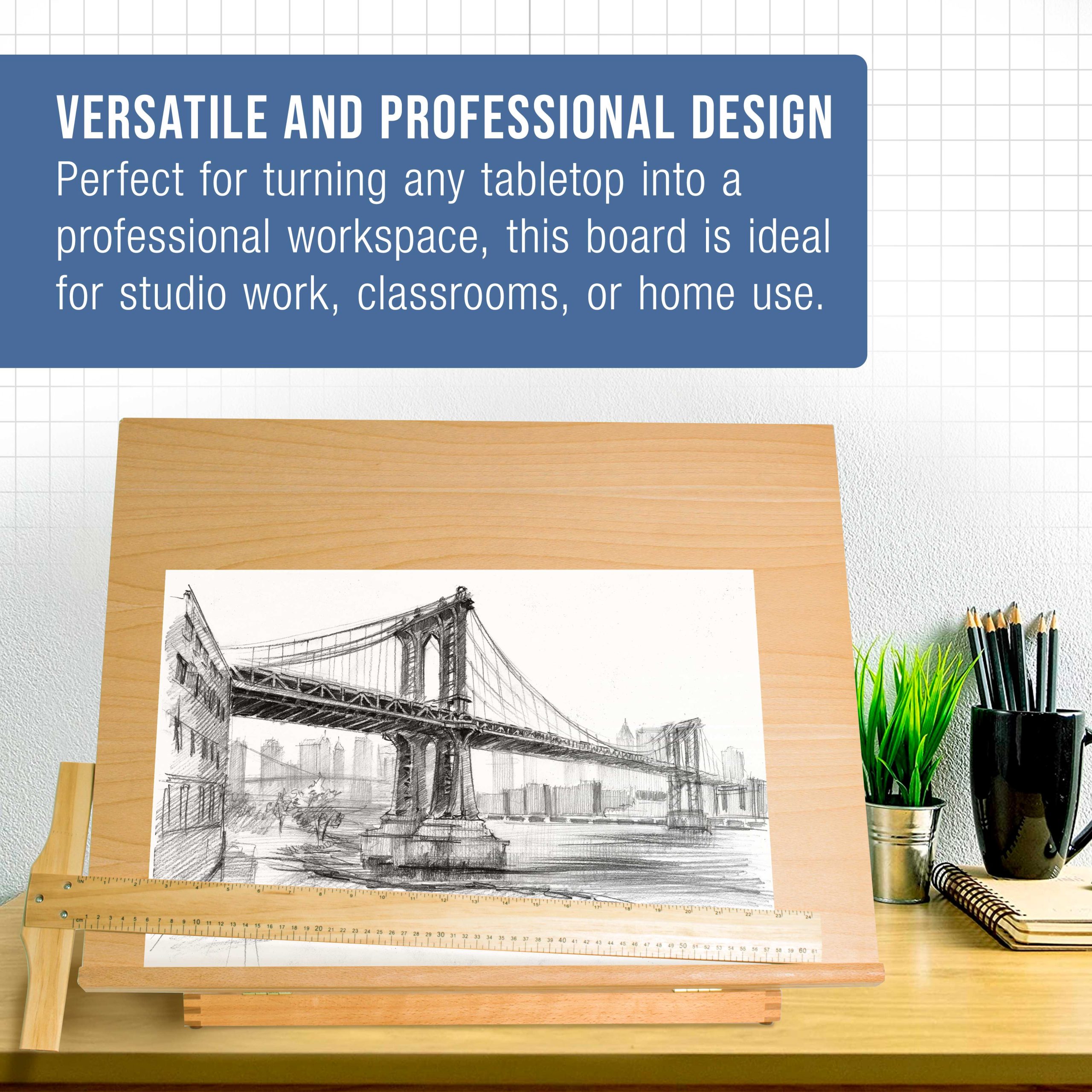 X-Large 26 x 21 Wooden Drawing Board. Adjustable Table Top Easel for Painting and Drawing - Drafting Board with T-Square. Pencil Ledge - Image 5