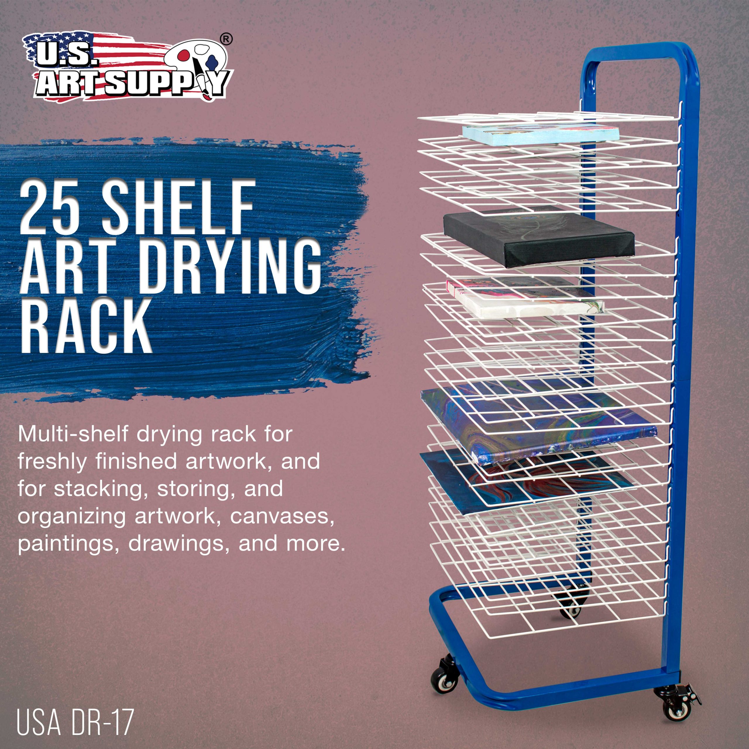 25 Shelf Art Drying Rack for Classrooms and Studios - Mobile Wheels. Wall Mountable. 25 Removable Shelves - Stack Store Artwork - Image 2