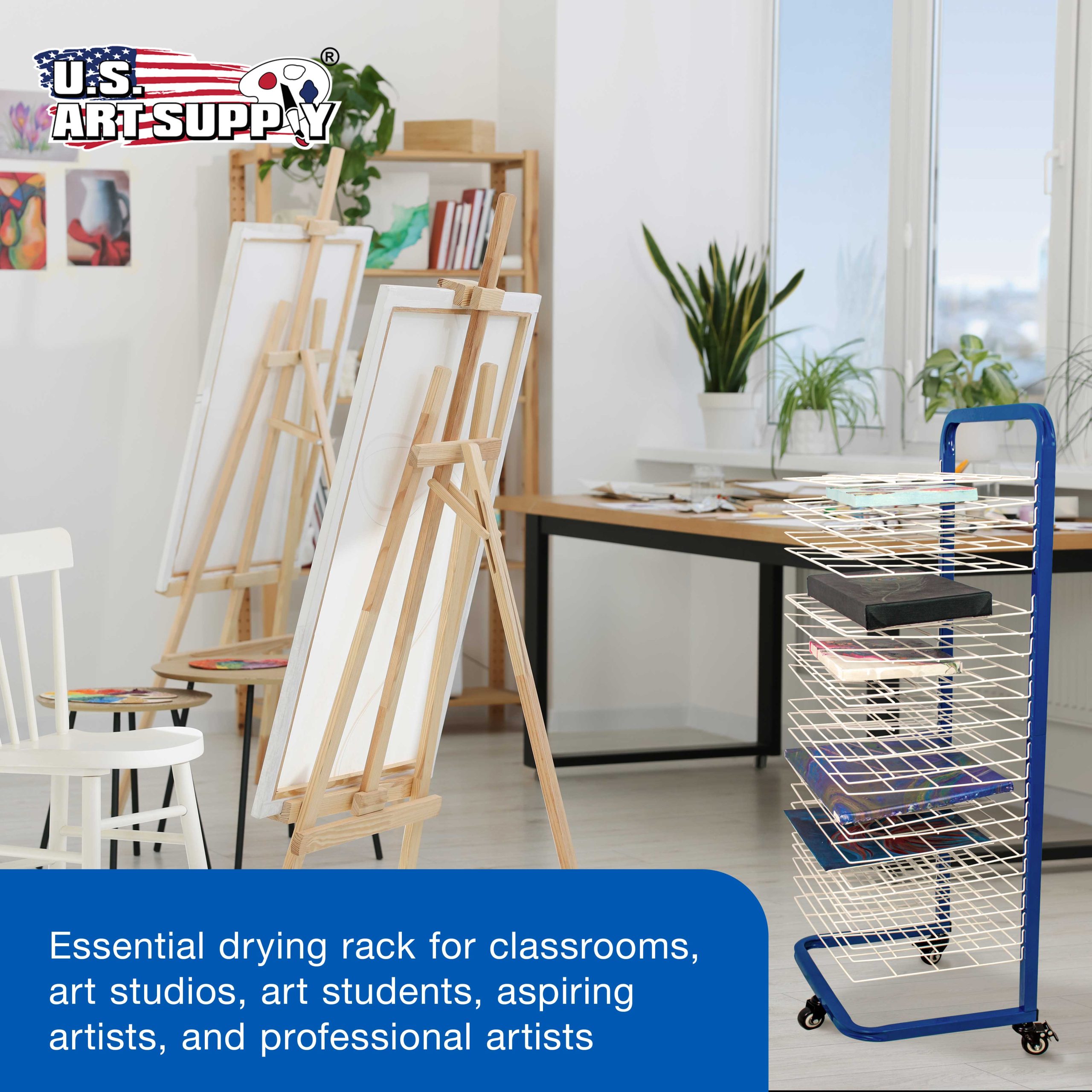25 Shelf Art Drying Rack for Classrooms and Studios - Mobile Wheels. Wall Mountable. 25 Removable Shelves - Stack Store Artwork - Image 6