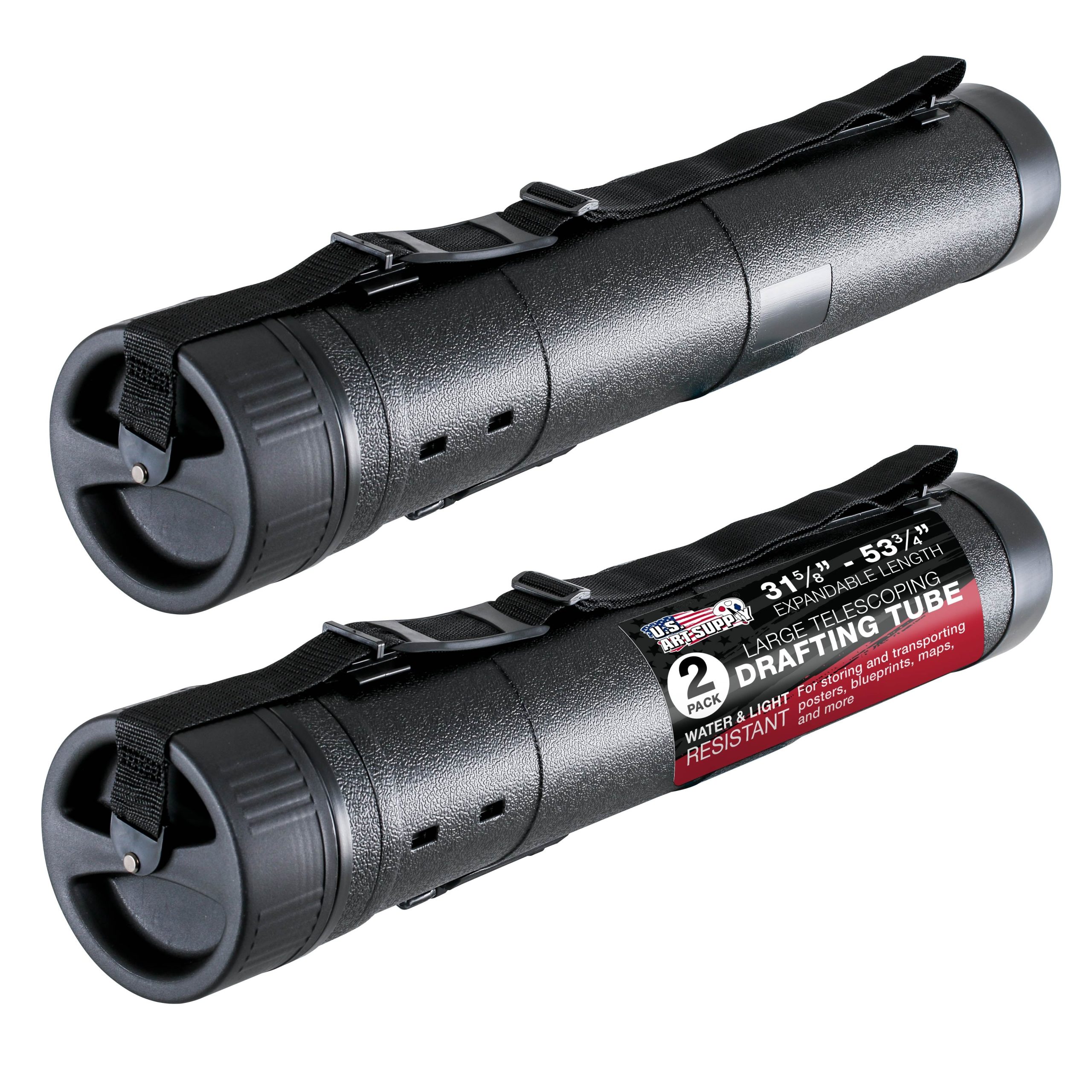 Large Telescoping Drafting Tube (Pack of 2) - 5-1/2 Outside/5 Inside Diameter. Expands 31-5/8 to 53-3/4. Durable Protection with Shoulder Strap - Ideal for Posters. Blueprints. Art