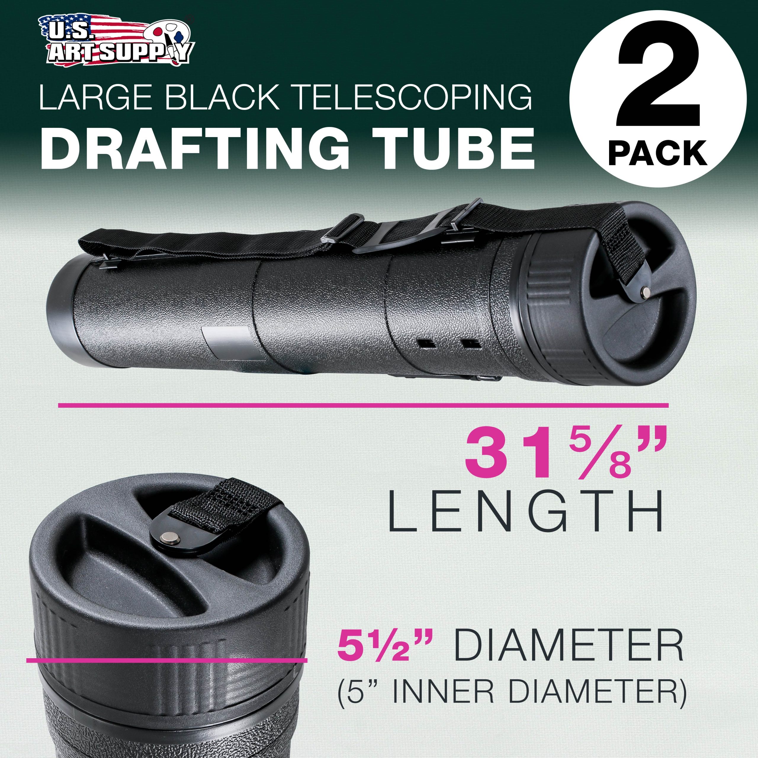 Large Telescoping Drafting Tube (Pack of 2) - 5-1/2 Outside/5 Inside Diameter. Expands 31-5/8 to 53-3/4. Durable Protection with Shoulder Strap - Ideal for Posters. Blueprints. Art - Image 2