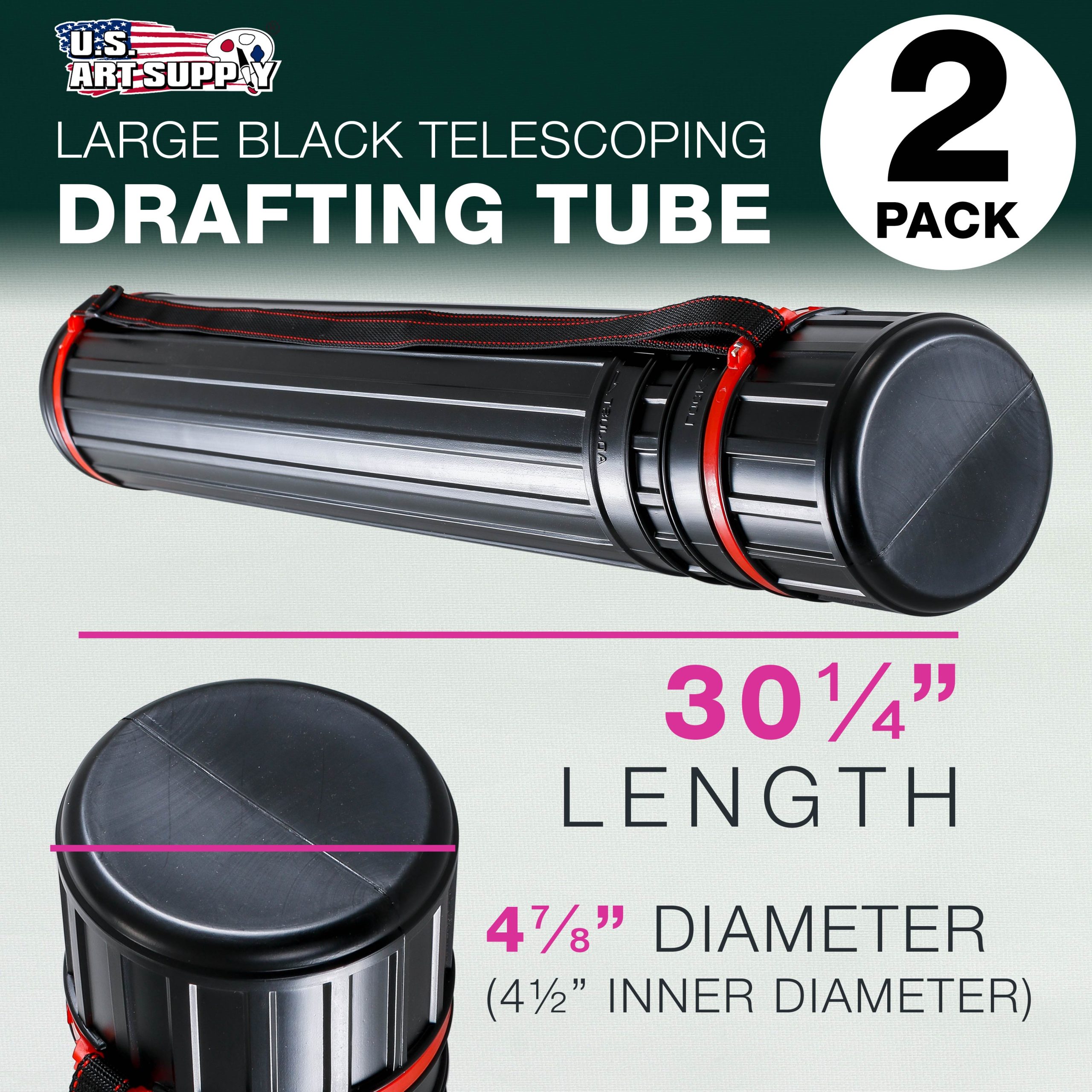 Large Telescoping Drafting Tube (Pack of 2) - 4-7/8 Outside/4-1/2 Inside Diameter. Expands 30-1/4 to 47-3/4. with Shoulder Strap - Image 2