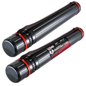 Black Telescoping Drafting Tube (Pack of 2) - 3-1/4 Outside/2-7/8 Inside Diameter. Expands 25 to 42-1/2. Durable Protection with Shoulder Strap - Ideal for Posters. Blueprints. Art