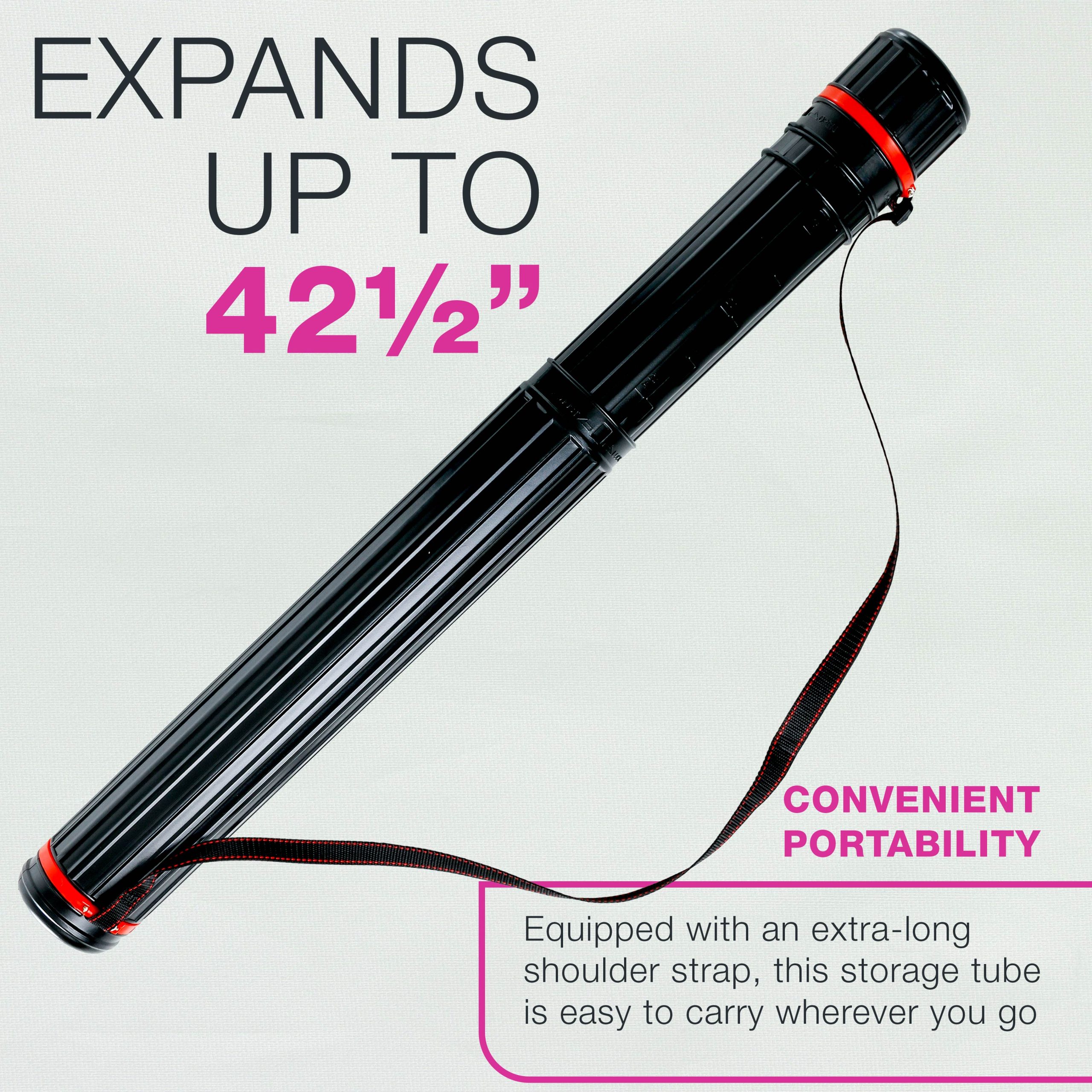 Black Telescoping Drafting Tube (Pack of 2) - 3-1/4 Outside/2-7/8 Inside Diameter. Expands 25 to 42-1/2. Durable Protection with Shoulder Strap - Ideal for Posters. Blueprints. Art - Image 3