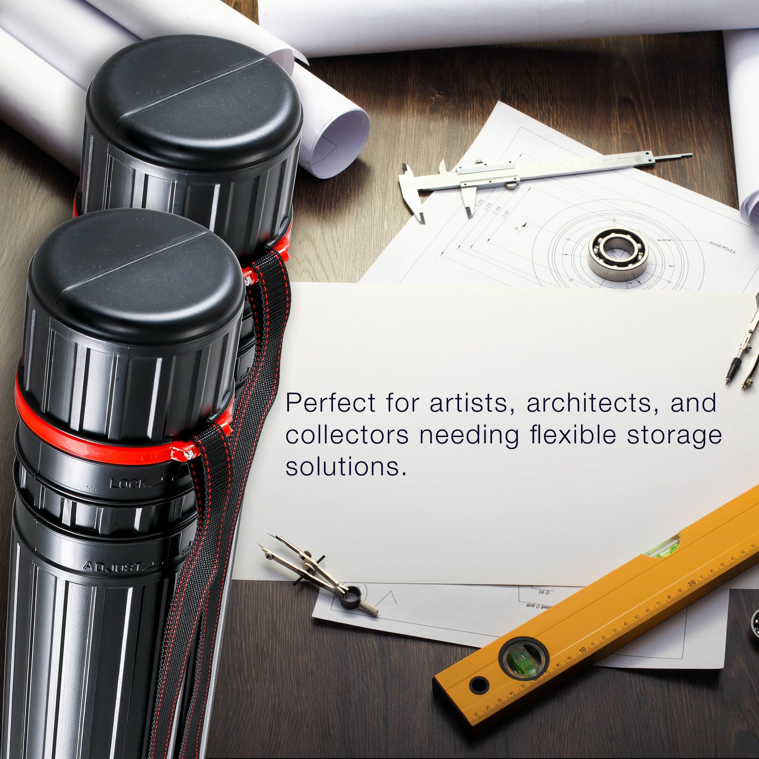Black Telescoping Drafting Tube (Pack of 2) - 3-1/4 Outside/2-7/8 Inside Diameter. Expands 25 to 42-1/2. Durable Protection with Shoulder Strap - Ideal for Posters. Blueprints. Art - Image 6