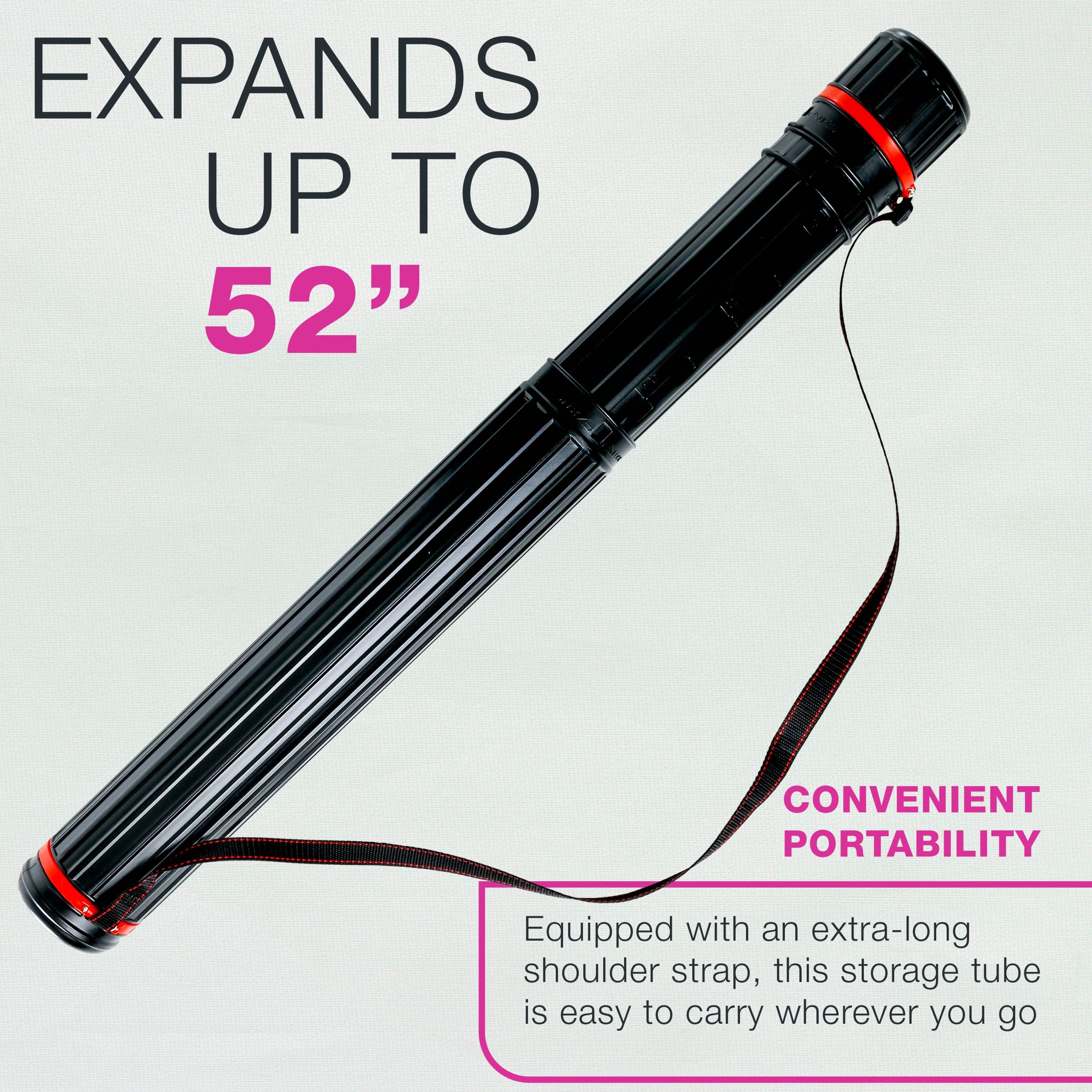 Black Telescoping Drafting Tube (Pack of 2) - 4 Outside/3-3/4 Inside Diameter. Expands 30-1/4 to 52. Durable Protection with Shoulder Strap - Ideal for Posters. Blueprints. Art - Image 3