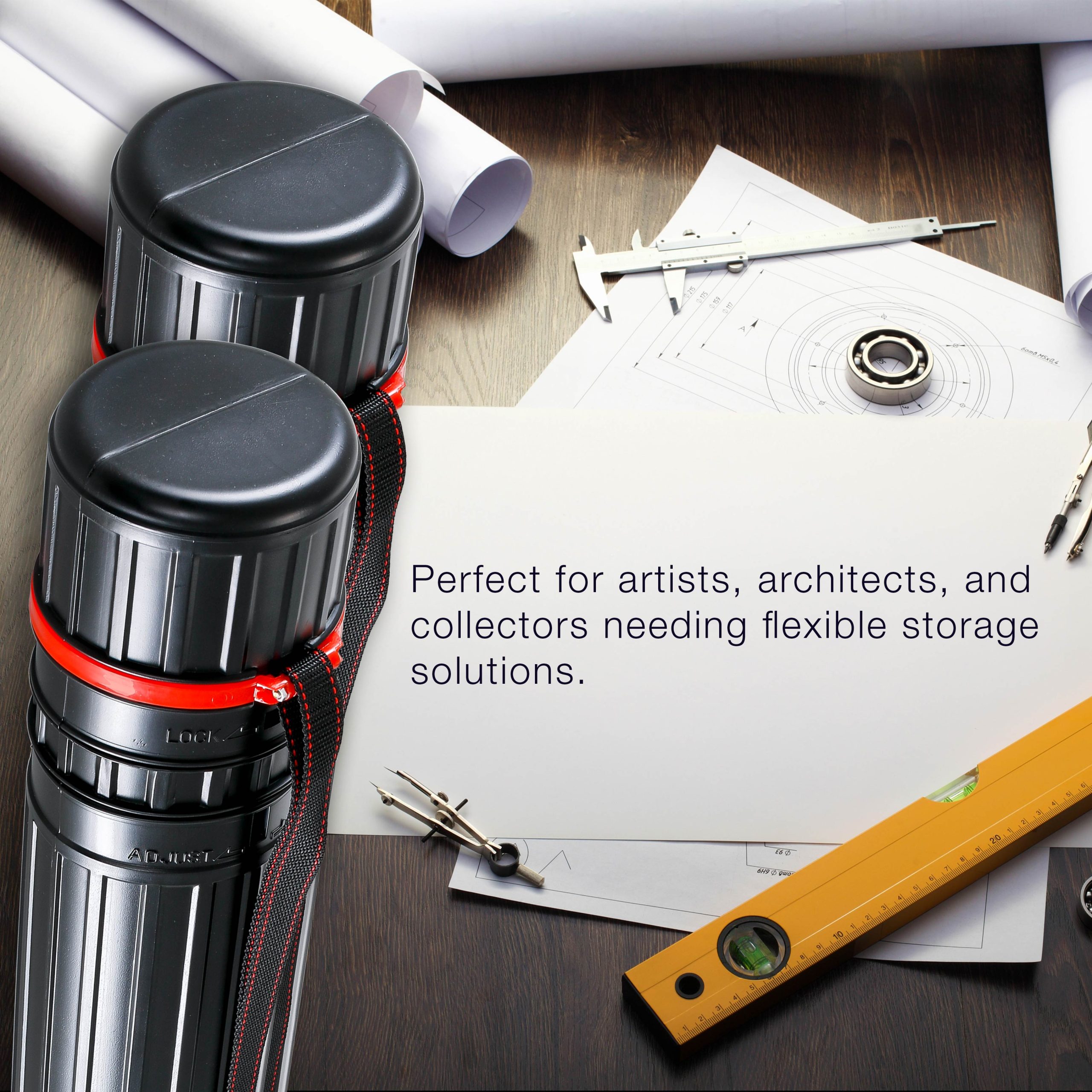 Black Telescoping Drafting Tube (Pack of 2) - 4 Outside/3-3/4 Inside Diameter. Expands 30-1/4 to 52. Durable Protection with Shoulder Strap - Ideal for Posters. Blueprints. Art - Image 6