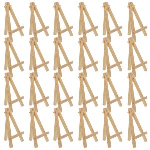 5 Mini Easel (24 Pack) - Natural Wooden A-Frame Tabletop Display Stand. Mini Easel Stand - Small Easels for Display. Small Canvases. Crafts. Business Cards. Signs. Photos. Gifts