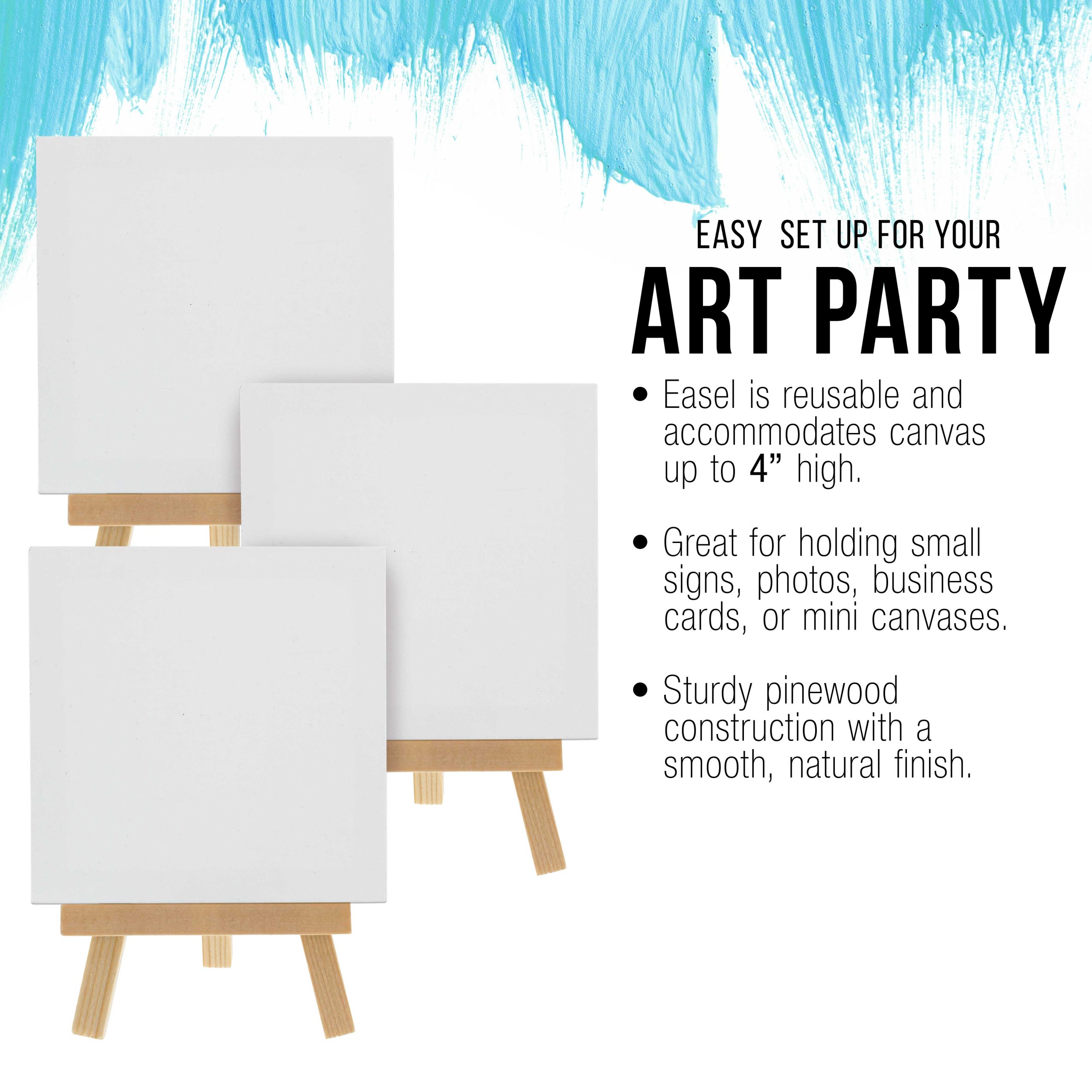 3 x 3 Stretched Canvas with 5 Mini Easel Kit (12 Pack) - Natural Wooden A-Frame Tabletop Display Stand. Mini Easel Stand - Small Easels for Display. Small Canvases. Crafts. Photos - Image 5