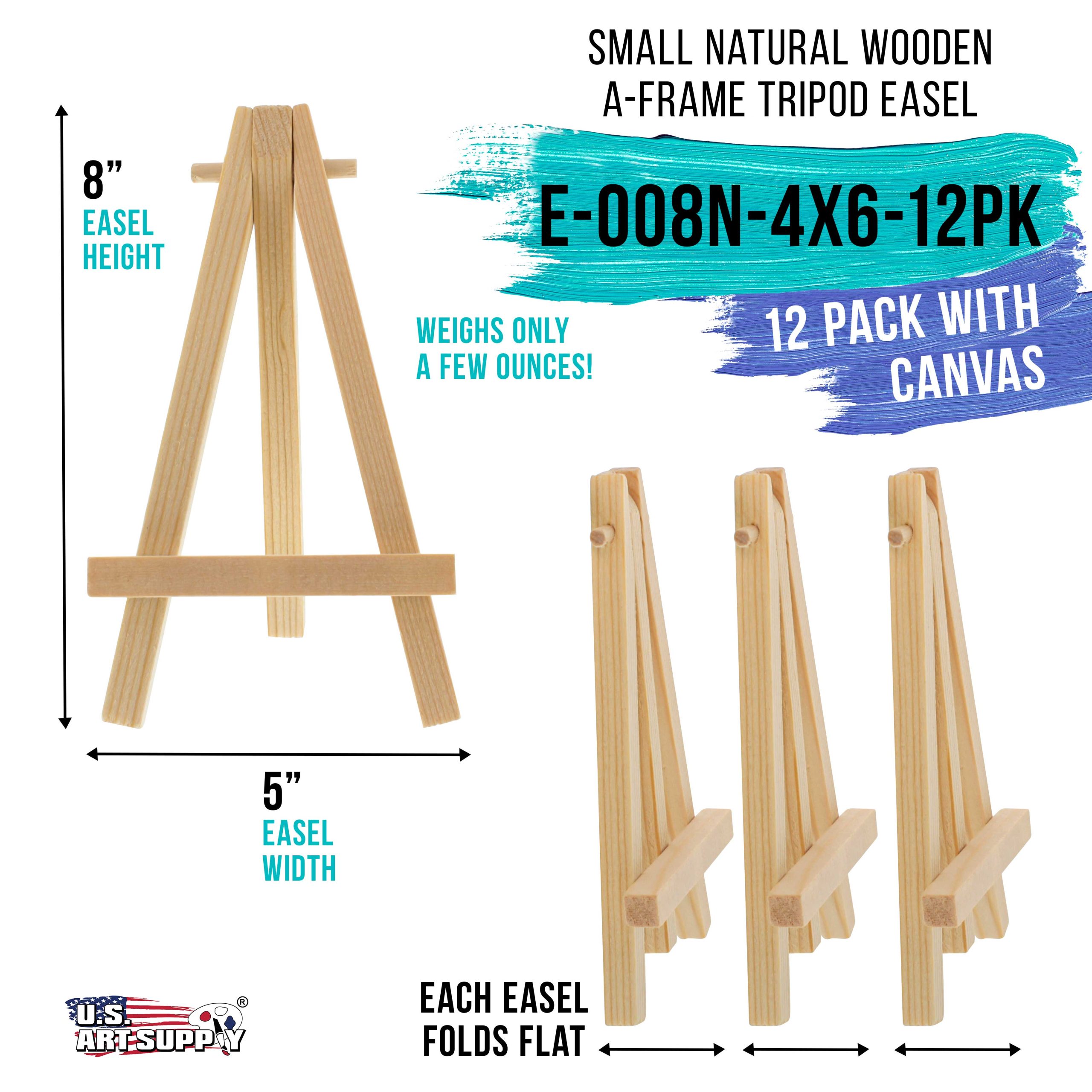 4 x 6 Stretched Canvas with 8 High Small Natural Wooden Easel (12 Pack). A-Frame Canvas Stand Tripod. Small Painting Easels - Tabletop Easel for Painting. Canvases. Student Crafts - Image 2