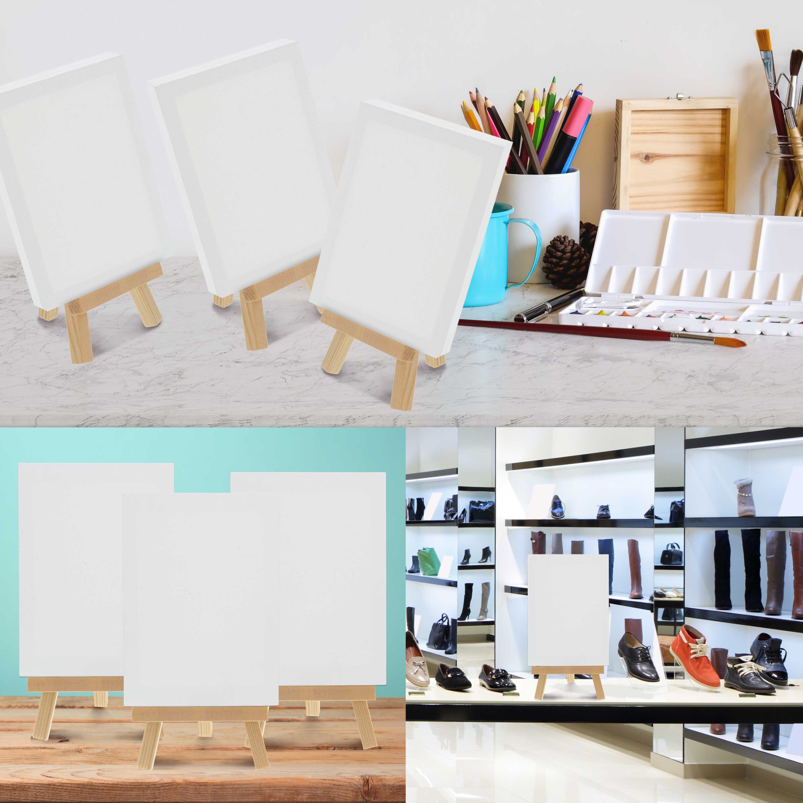 4 x 6 Stretched Canvas with 8 High Small Natural Wooden Easel (12 Pack). A-Frame Canvas Stand Tripod. Small Painting Easels - Tabletop Easel for Painting. Canvases. Student Crafts - Image 6