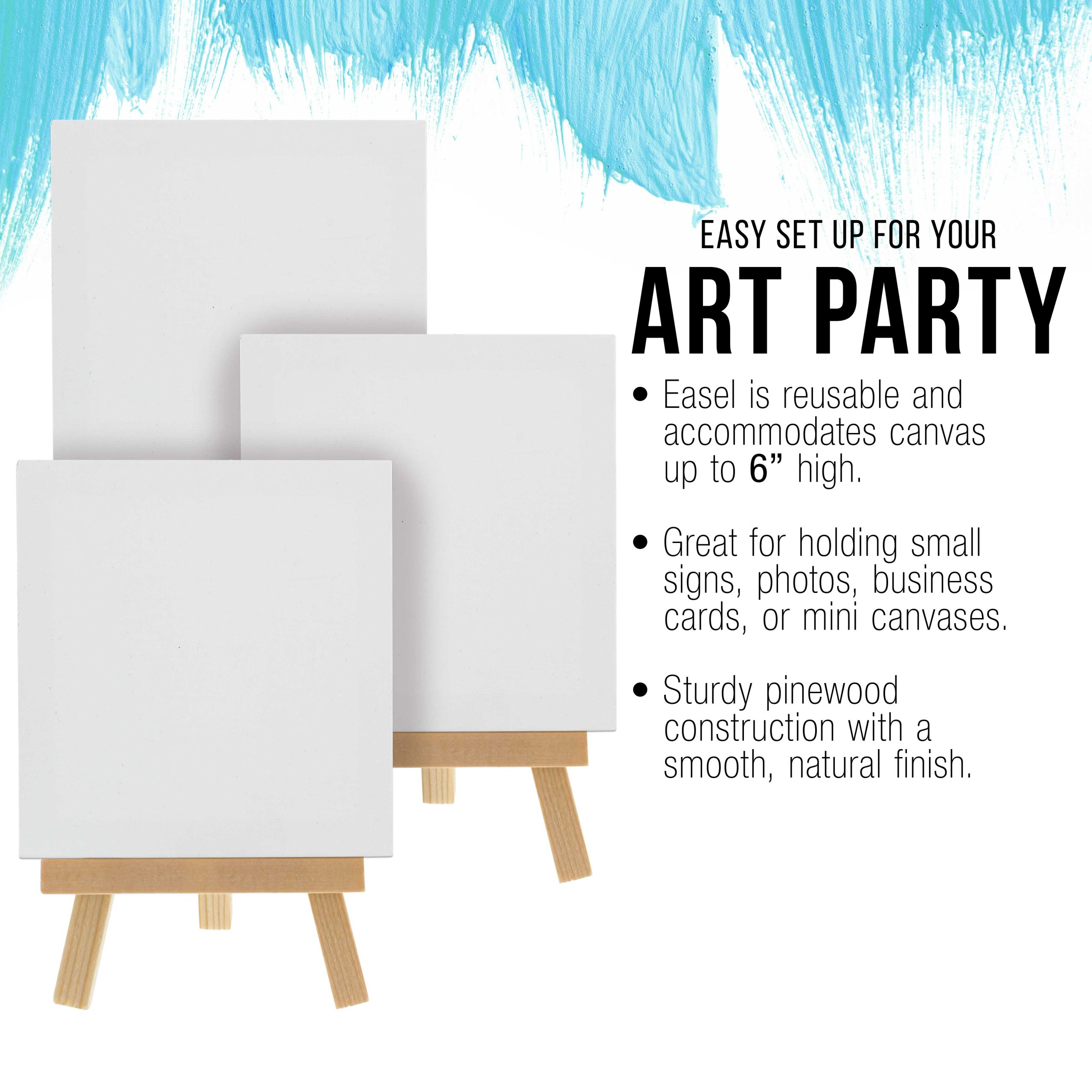 5 x 5 Stretched Canvas with 8 High Small Natural Wooden Easel (12 Pack). A-Frame Canvas Stand Tripod. Small Painting Easels - Tabletop Easel for Painting. Canvases. Student Crafts - Image 5