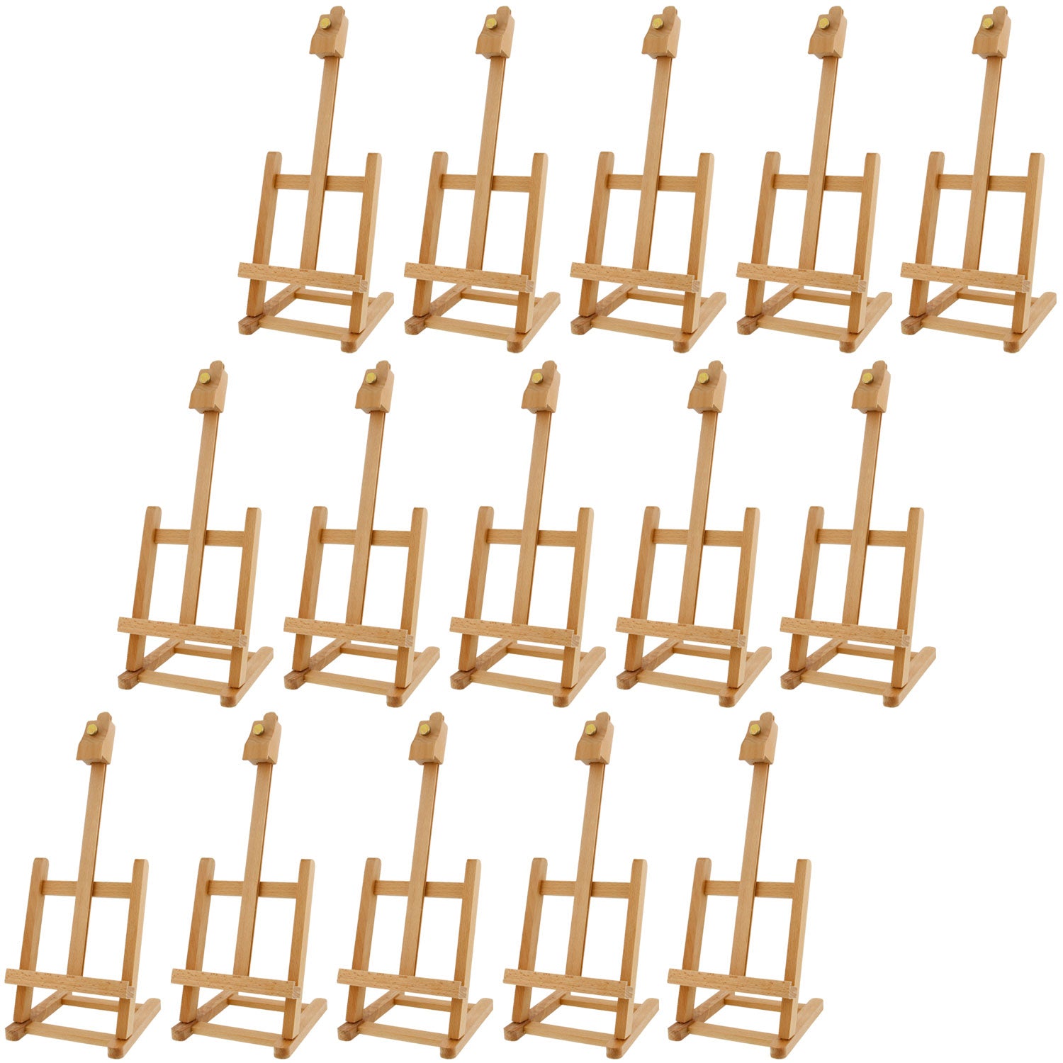 16 Mini Tabletop Wooden H-Frame Studio Easel (Pack of 12) - Artists Adjustable Beechwood Painting and Display Easel. Holds Up To 12 Canvas. Holder