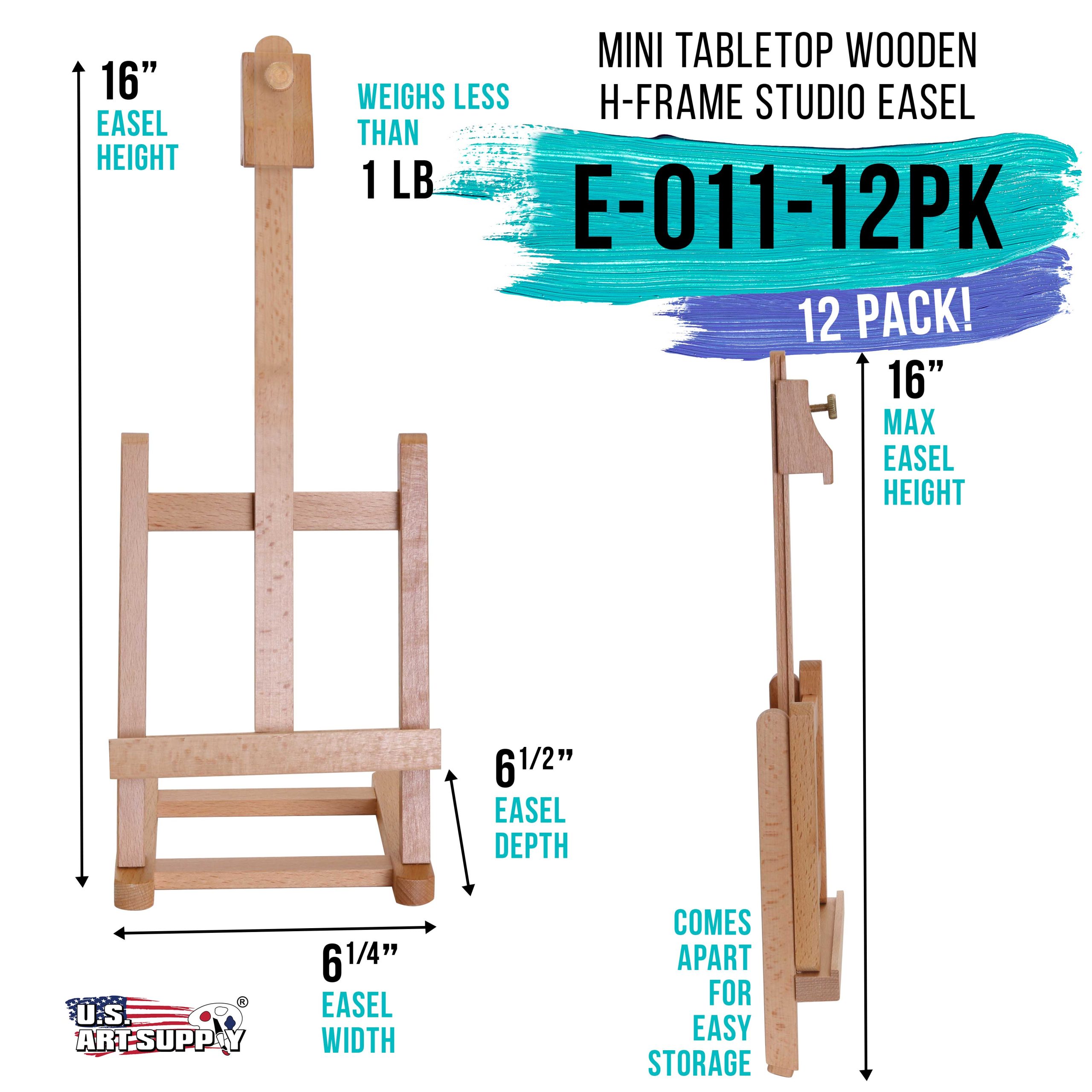 16 Mini Tabletop Wooden H-Frame Studio Easel (Pack of 12) - Artists Adjustable Beechwood Painting and Display Easel. Holds Up To 12 Canvas. Holder - Image 2