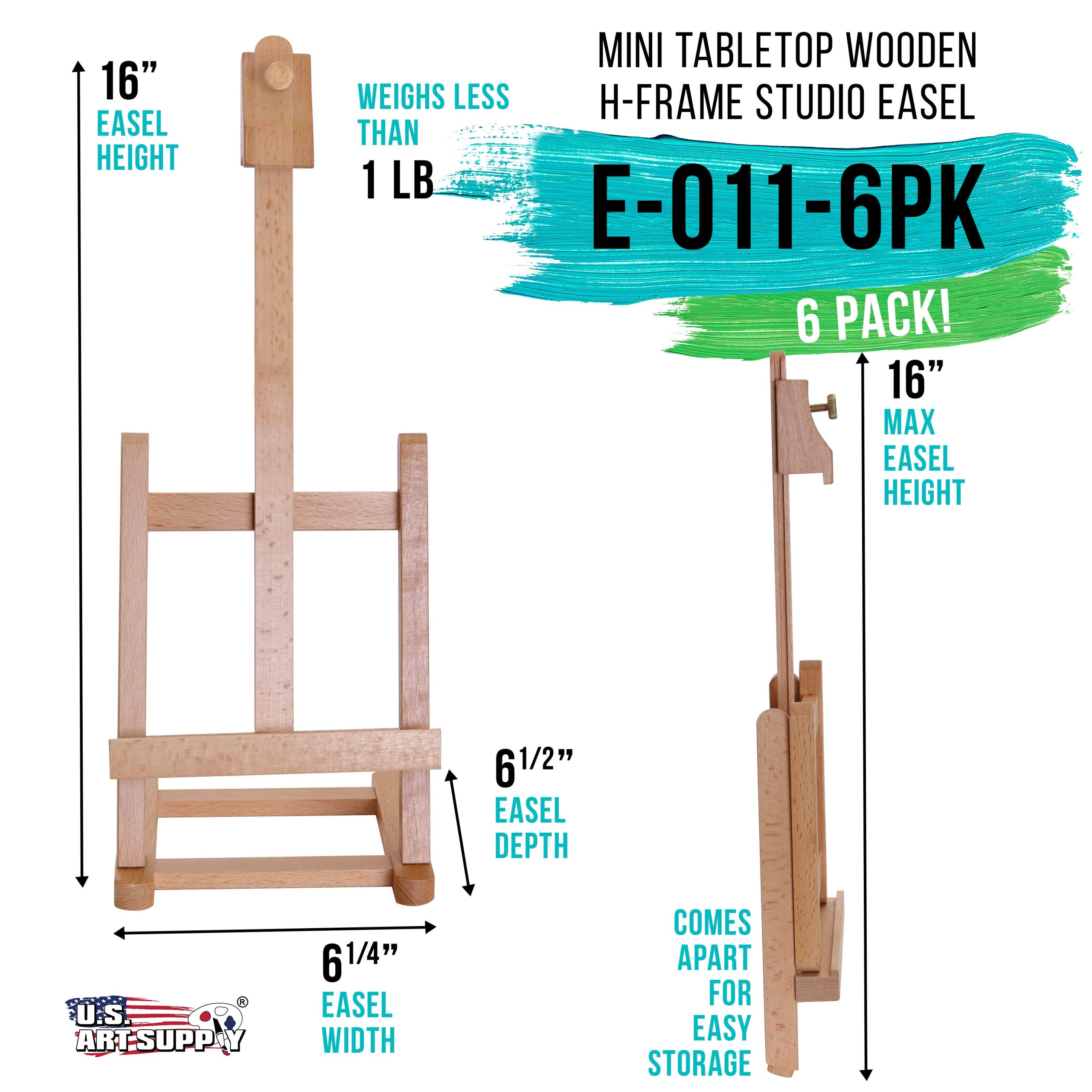 16 Mini Tabletop Wooden H-Frame Studio Easel (Pack of 6) - Adjustable Beechwood Painting and Display Easel. Holds Up To 12 Canvas - Image 2