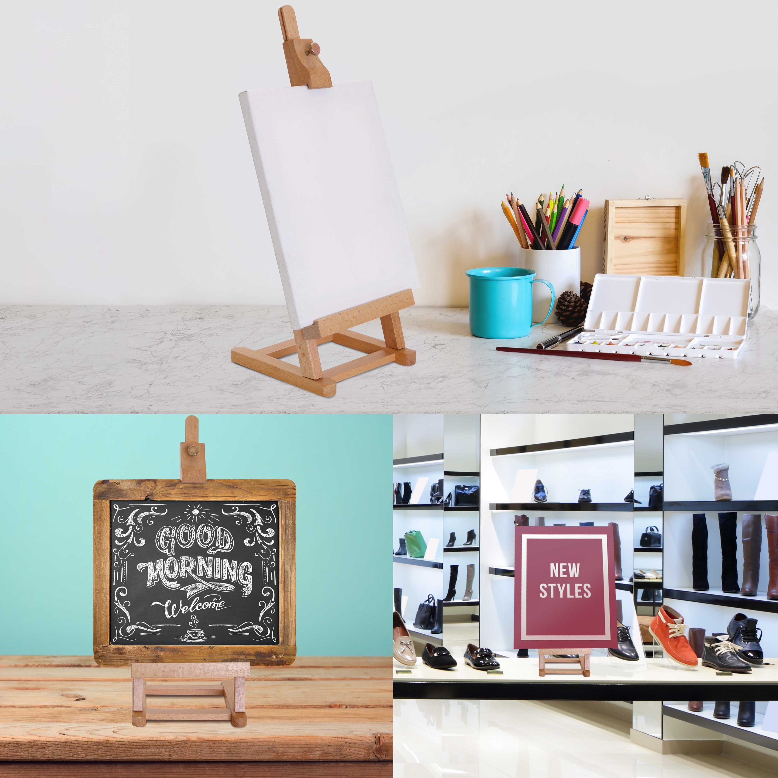 16 Mini Tabletop Wooden H-Frame Studio Easel (Pack of 6) - Adjustable Beechwood Painting and Display Easel. Holds Up To 12 Canvas - Image 5