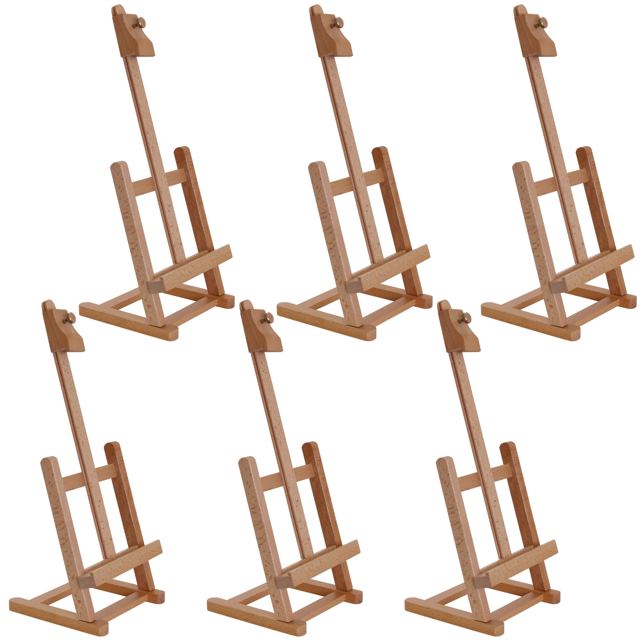 16 Mini Tabletop Wooden H-Frame Studio Easel (Pack of 6) - Adjustable Beechwood Painting and Display Easel. Holds Up To 12 Canvas