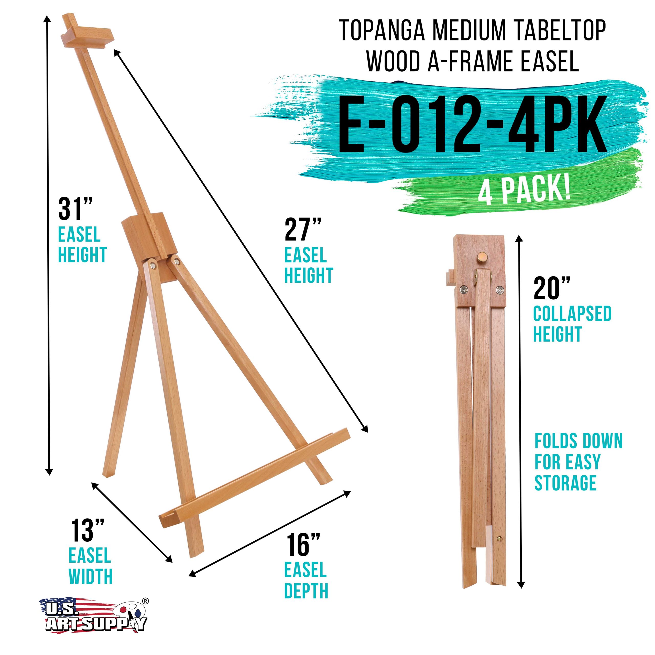 31 High Wood Studio Tabletop Easel (4 Pack) - Adjustable Artist Tripod. Holds Up to 27 Canvas. Folding A-Frame Artist Display Stand - Table Top Easel for Painting - Image 2