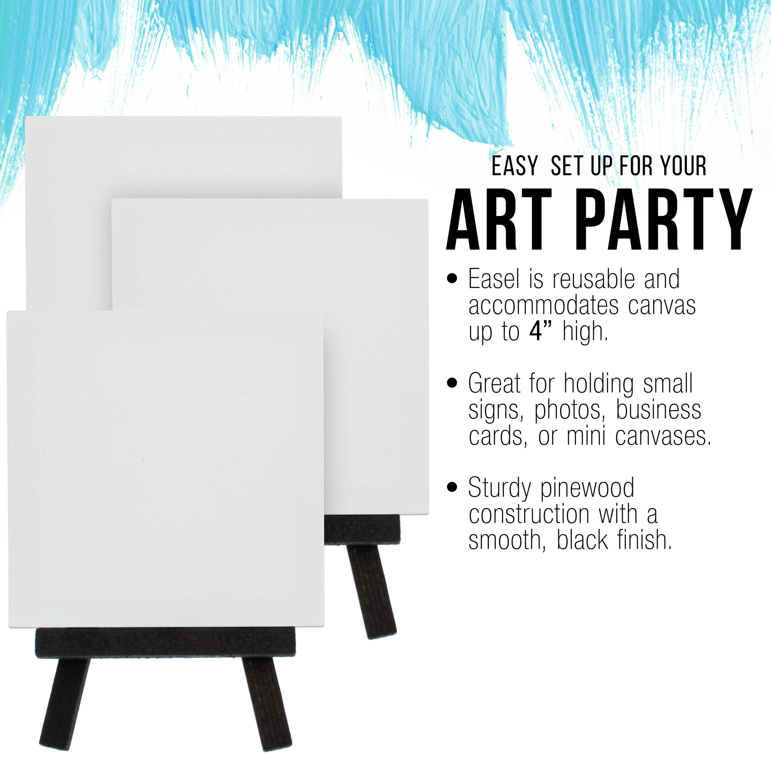 3 x 3 Stretched Canvas with 5 Mini Easel Kit (12 Pack) - Black Wooden A-Frame Tabletop Display Stand. Mini Easel Stand - Small Easels for Display. Small Canvases. Crafts. Photos - Image 5