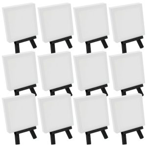 3 x 3 Stretched Canvas with 5 Mini Easel Kit (12 Pack) - Black Wooden A-Frame Tabletop Display Stand. Mini Easel Stand - Small Easels for Display. Small Canvases. Crafts. Photos